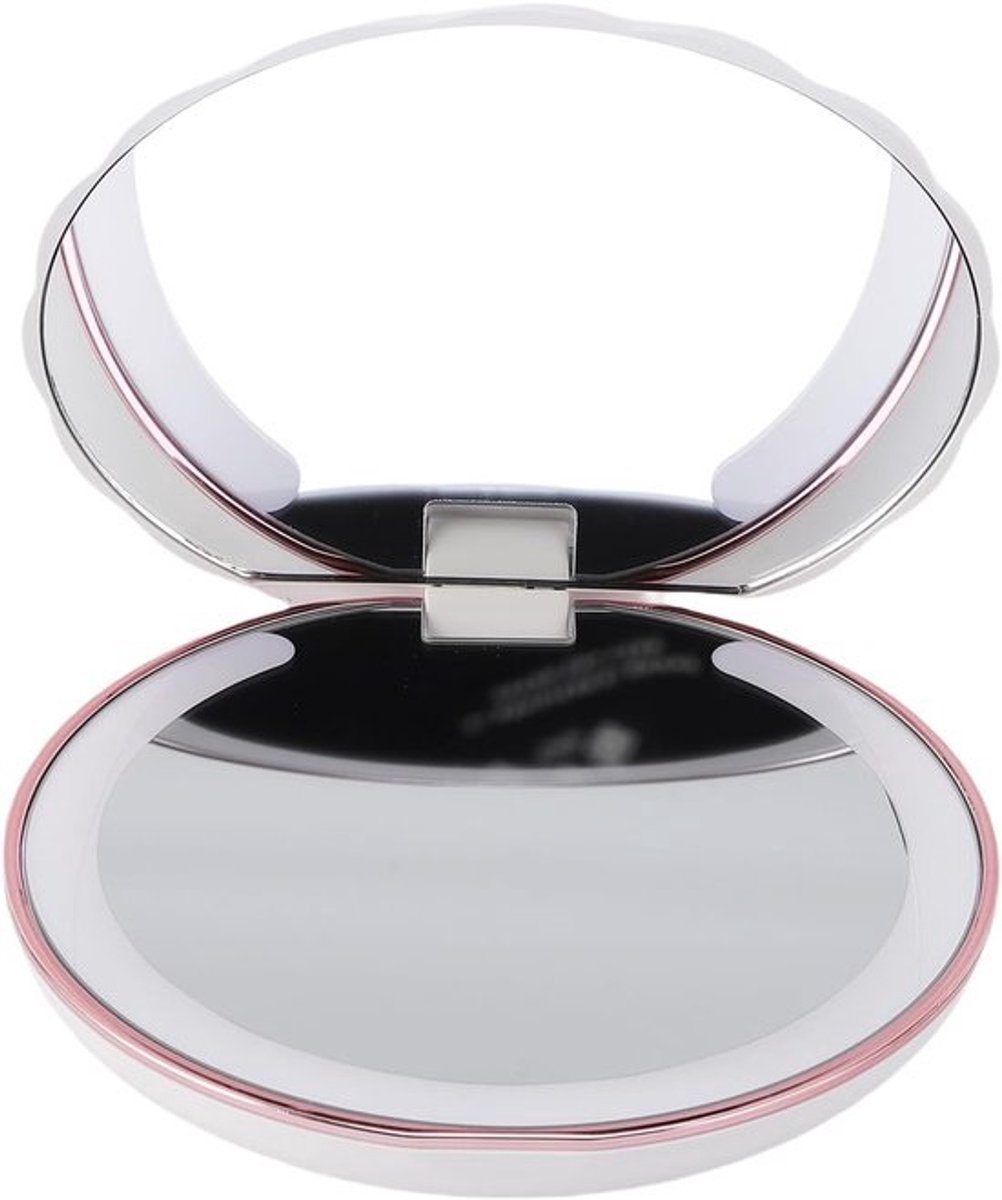 Vergrotende Make-up Spiegel - Zakspiegel LED - Snel opfrissen - Dubbelzijdig 1x 2x - 13 x 3 cm - Wit