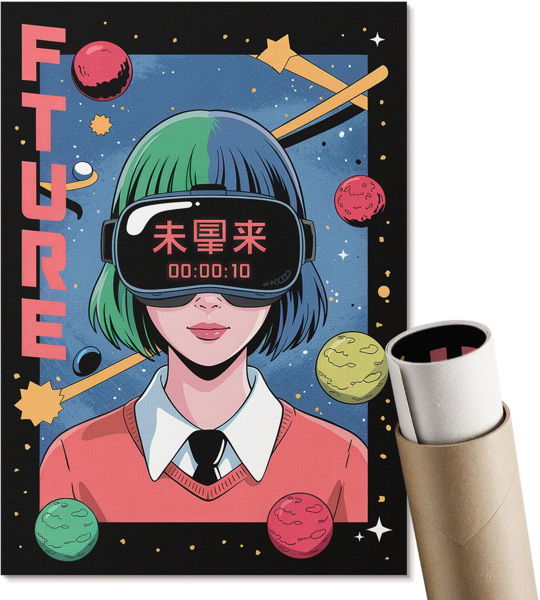 Coloray Canvas Poster Polycanvas - Toekomstige Anime, Illustratie - A4 - Zwart Decoratie - Rechthoek - Wandkunst - Woonkamer, Slaapkamer, Kantoor - Popcultuur