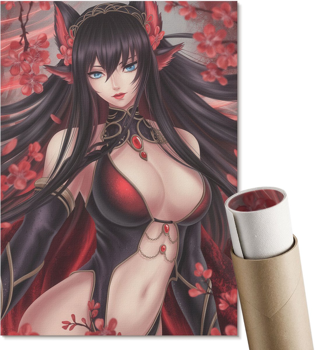 Coloray Polycanvas Poster - Anime Vrouw, Illustratie - A4 - Rood Wandposter - Rechthoek - Decoratieve poster - Woonkamer, Slaapkamer, Kantoor - Anime/manga