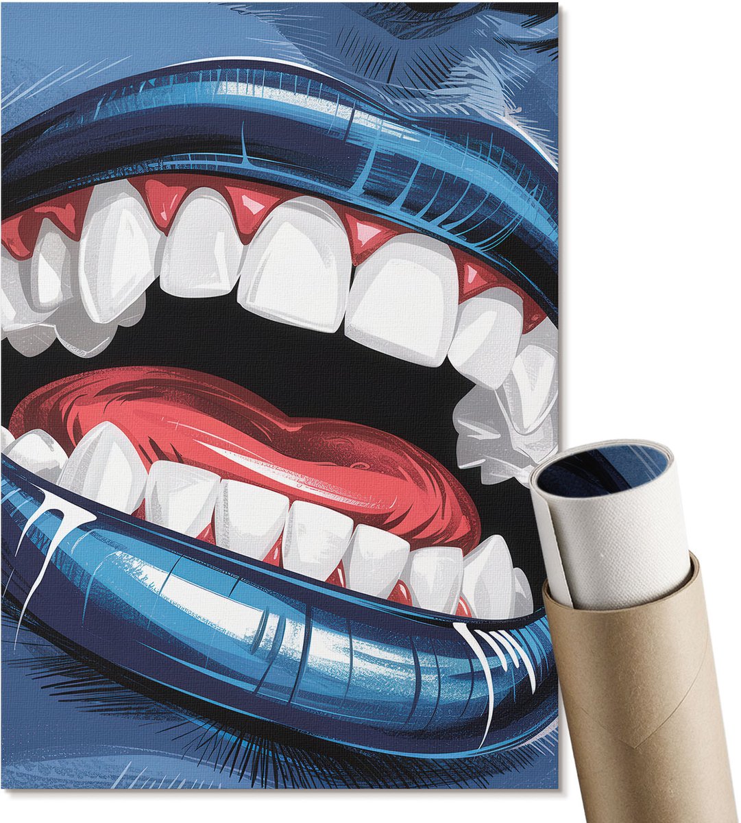 Coloray Polycanvas Wandposter - Blauwe Lippen, Illustratie - A4 - Blauw Patroon - Rechthoek - Canvasposter - Woonkamer, Slaapkamer, Kantoor - Popcultuur