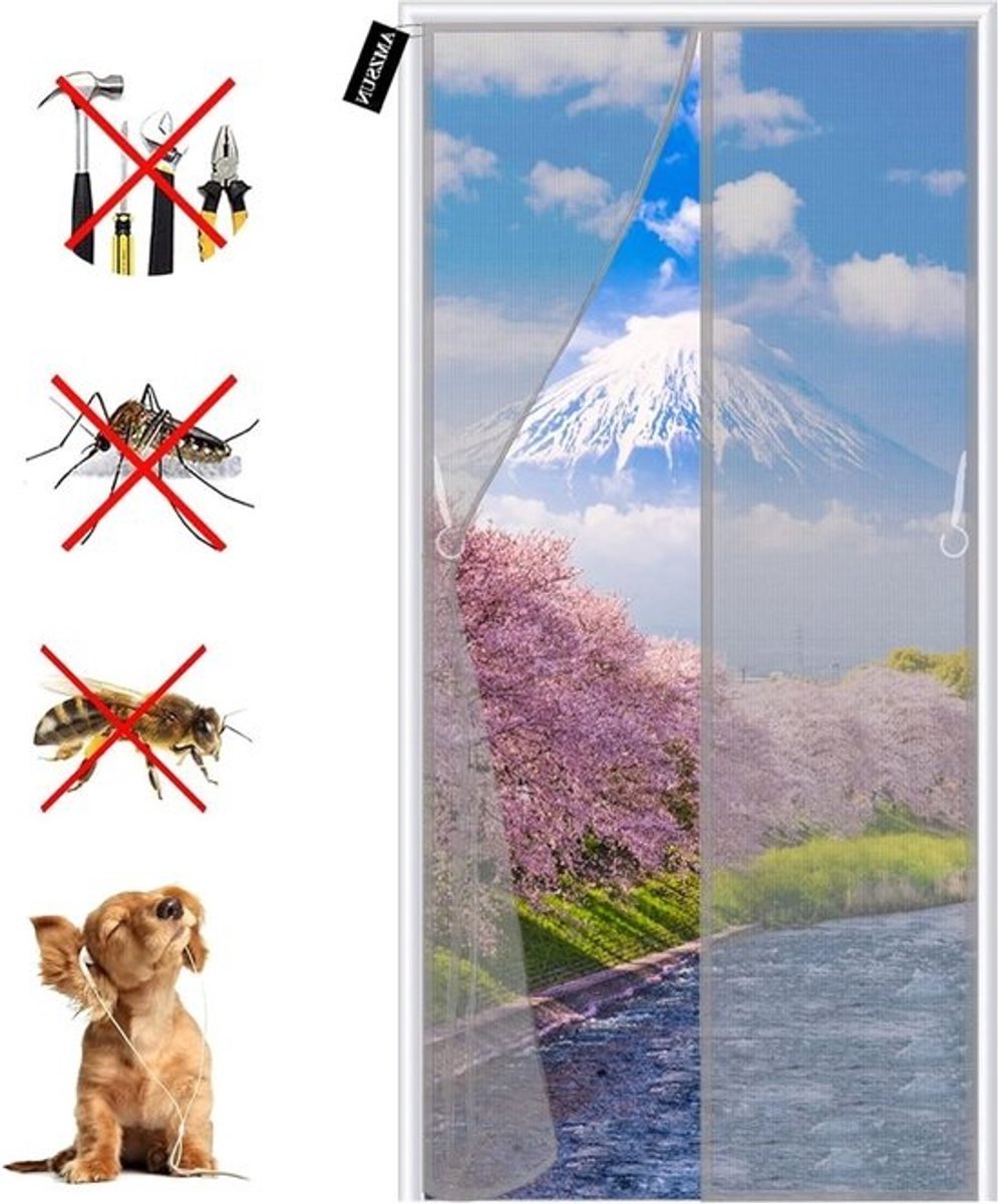 Magnetisch Vliegengaas Deur - Vliegengordijn Hor - Insecten Buiten Houden - Magnetische Afdichting - 175 x 230 cm - Grijs
