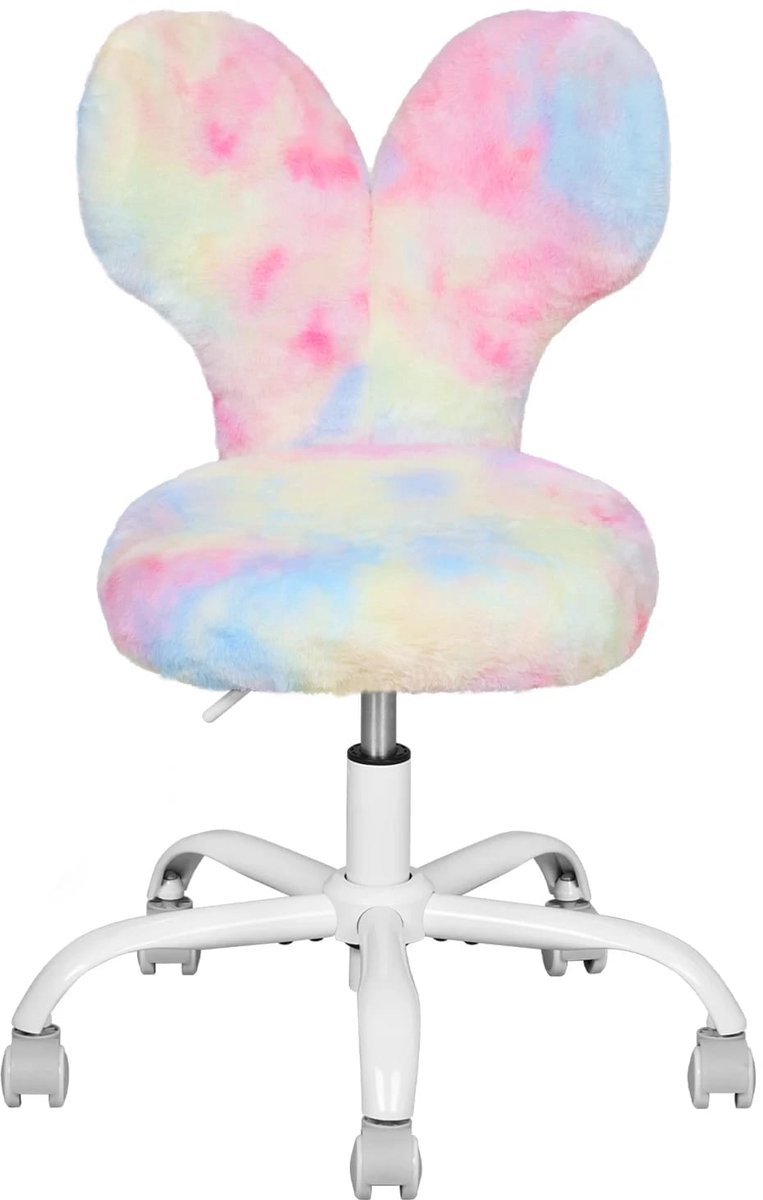 Klarven® Kinderstoel Multicolor roze - Draaibaar 360 graden, Verstelbare Zithoogte - Pluche Bekleding, Ergonomische Rugleuning - B 59 x D 53 x H 75-84,5 cm