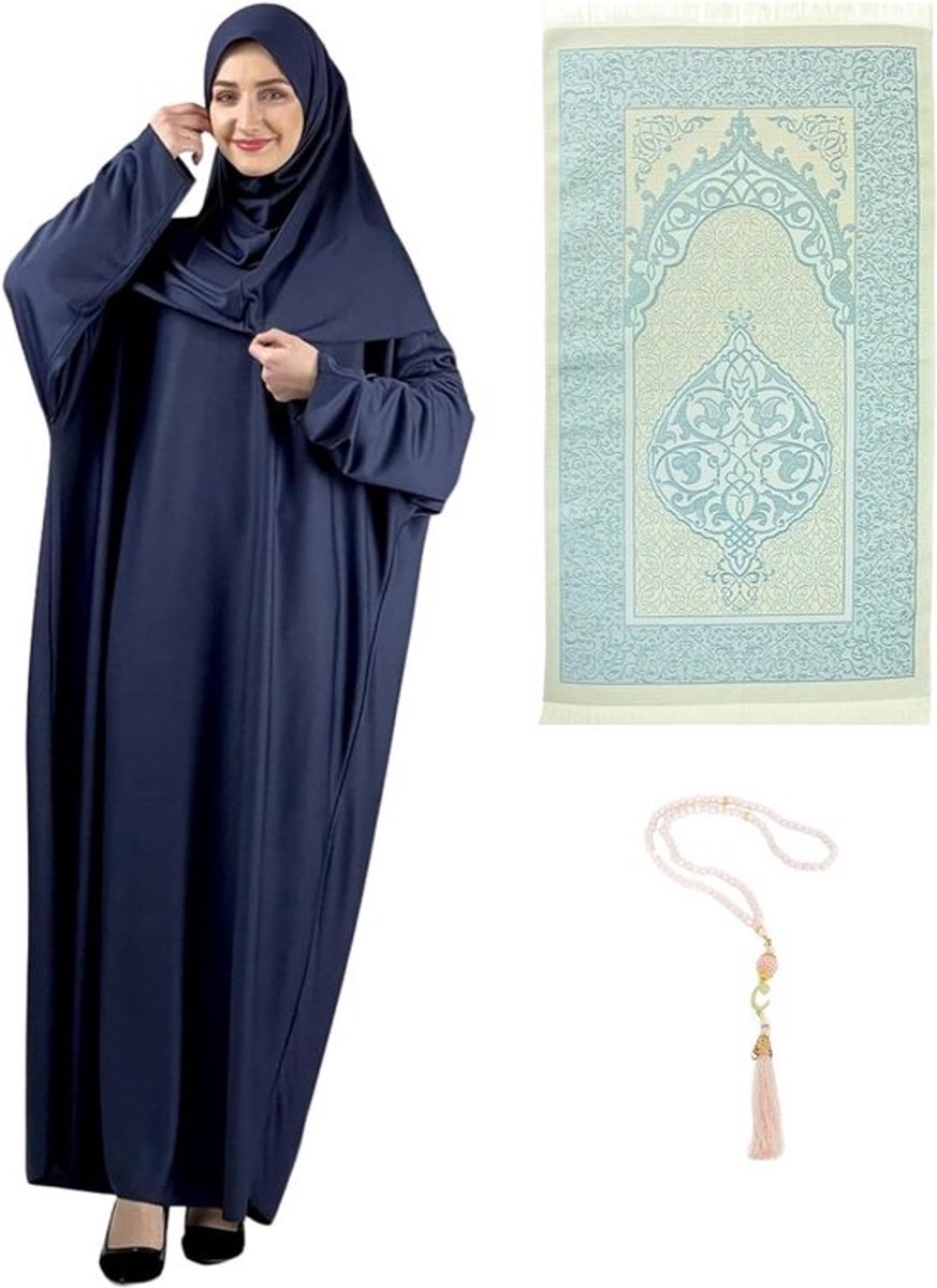 Gebedskleding Set - Islamitische Kleding - Moslim Gebed - Inclusief Gebedskleed - One Size - Zwart