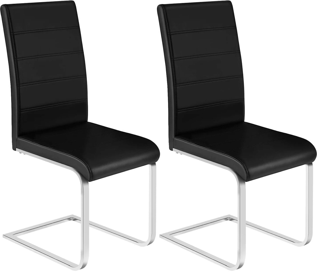 Klarven Eetkamerstoelen Leer zwart - Leren Eetkamerstoelen - Eetkamerstoelen Set Van 2 - Dining Chairs - Ergonomische Rugleuning - Stabiel Sledeframe - Draagkracht Tot 120 Kg - B41xh100xd55,5cm