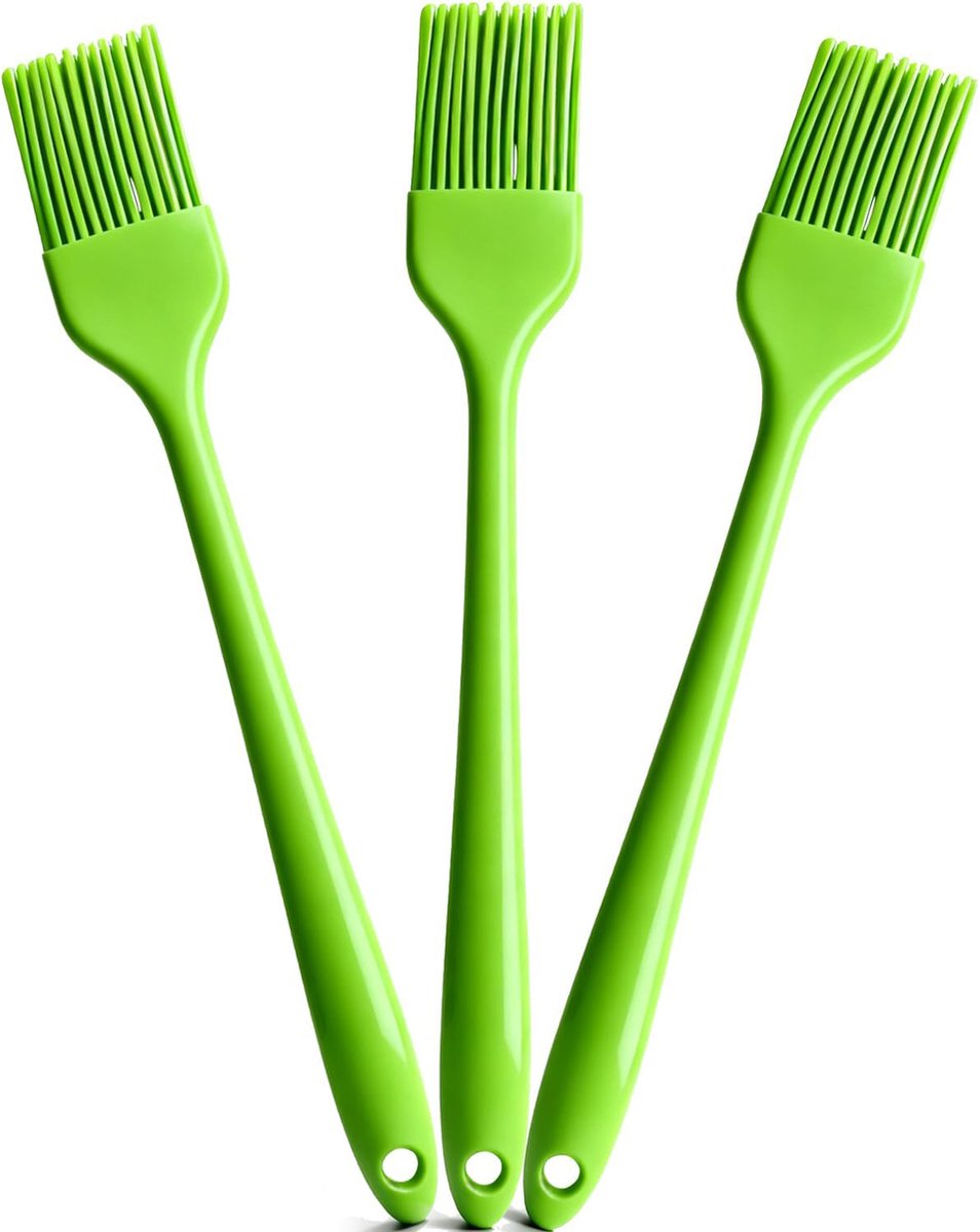Bondoo Siliconen bakkwast 3 stuks - BBQ kwast - Marinade kwast - Insmeer kwast- Barbecue kwast - Vaatwasser bestendig - Groen