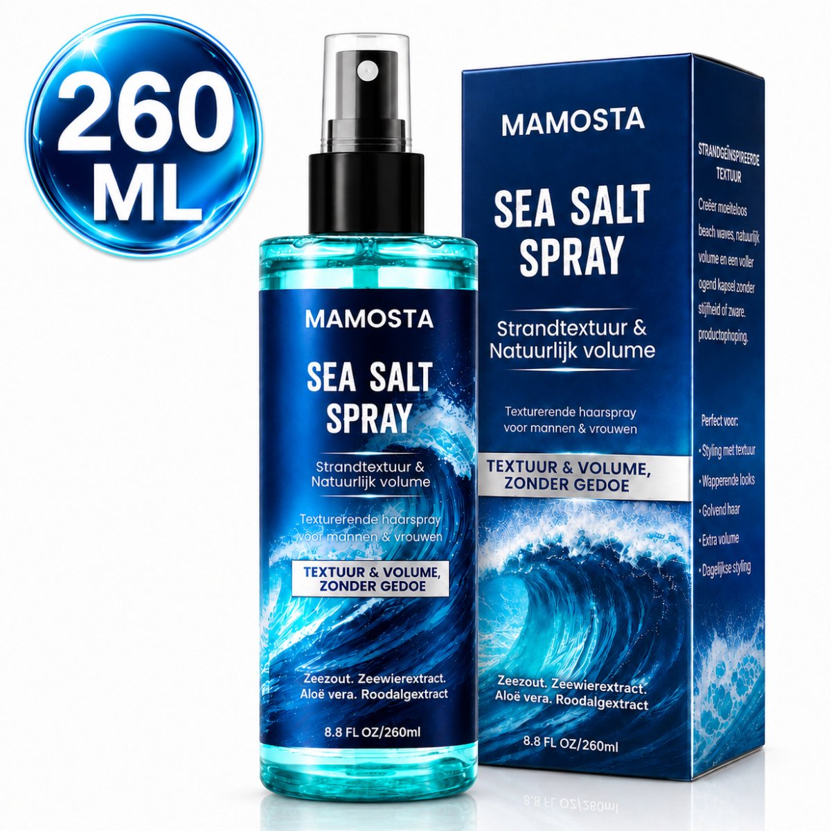Mamosta® Sea Salt Spray - Heat protection - Zee Zout Haarspray - Textuurspray Voor Volume, Grip & Beach Look - Texture Haarstyling - Mannen & Vrouwen