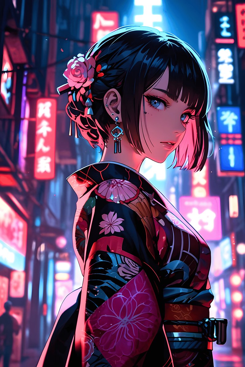 Geisha Poster - Neon - Japanse - Cultuur - Oosterse - Roze - posters - formaat 70x100cm - Wanddecoratie - L2755MT