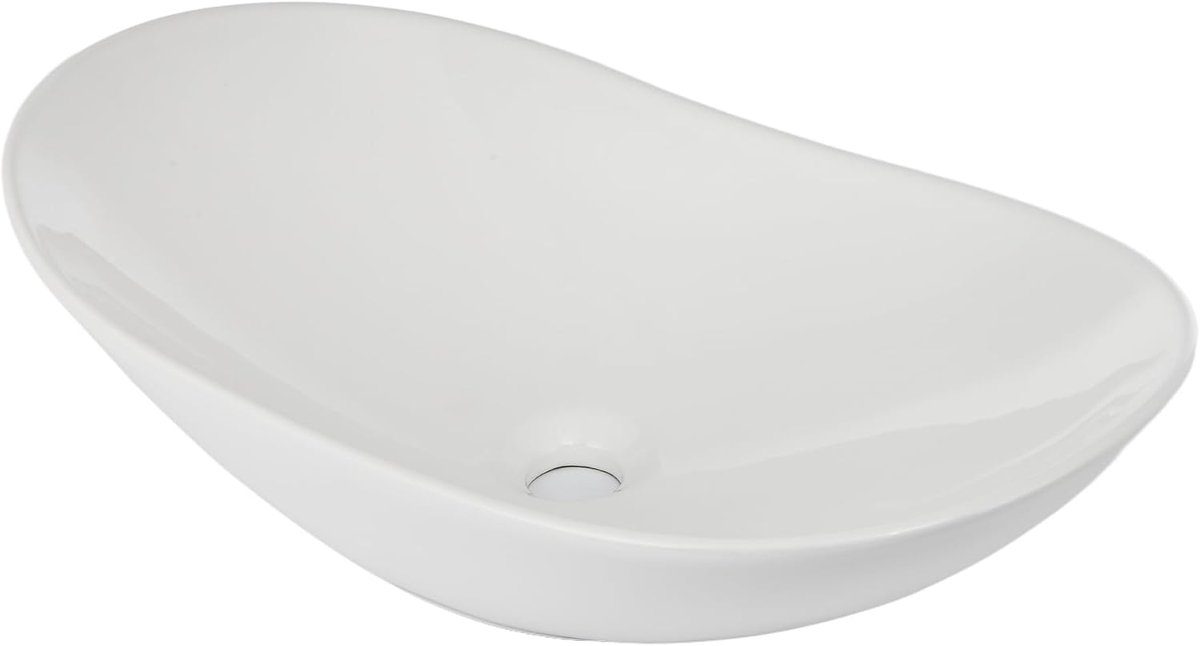 Bootvormige Ovale Opbouw Wastafel - 62 x 36 cm - Keramische Waskom met Overloop - Thin Edge Glanzend Wit - Opbouw & Wandmontage voor Badkamer & Toilet