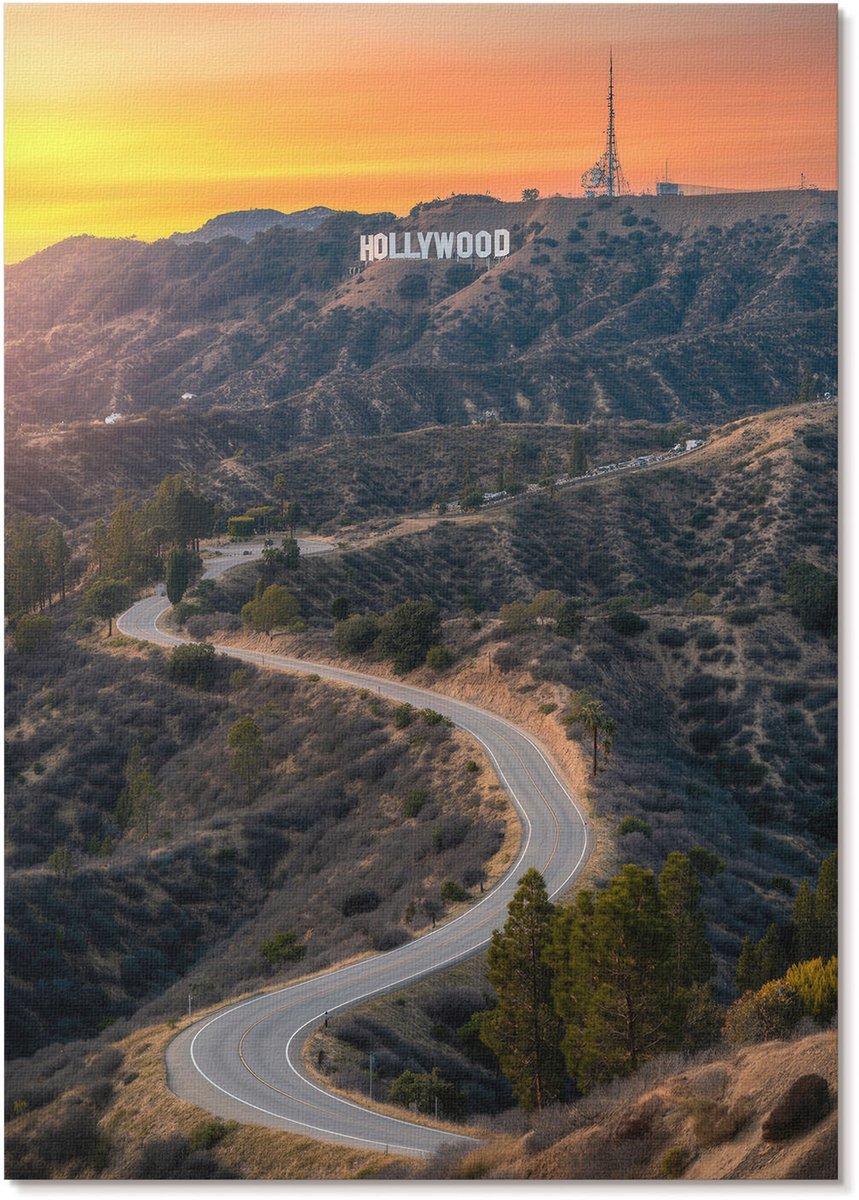 Tulup Polycanvas Wandposter - Hollywood-Landschap, Fotografie - A4 - Oranje Design - Rechthoek - Muurkunst - Woonkamer, Slaapkamer, Kantoor - Modern