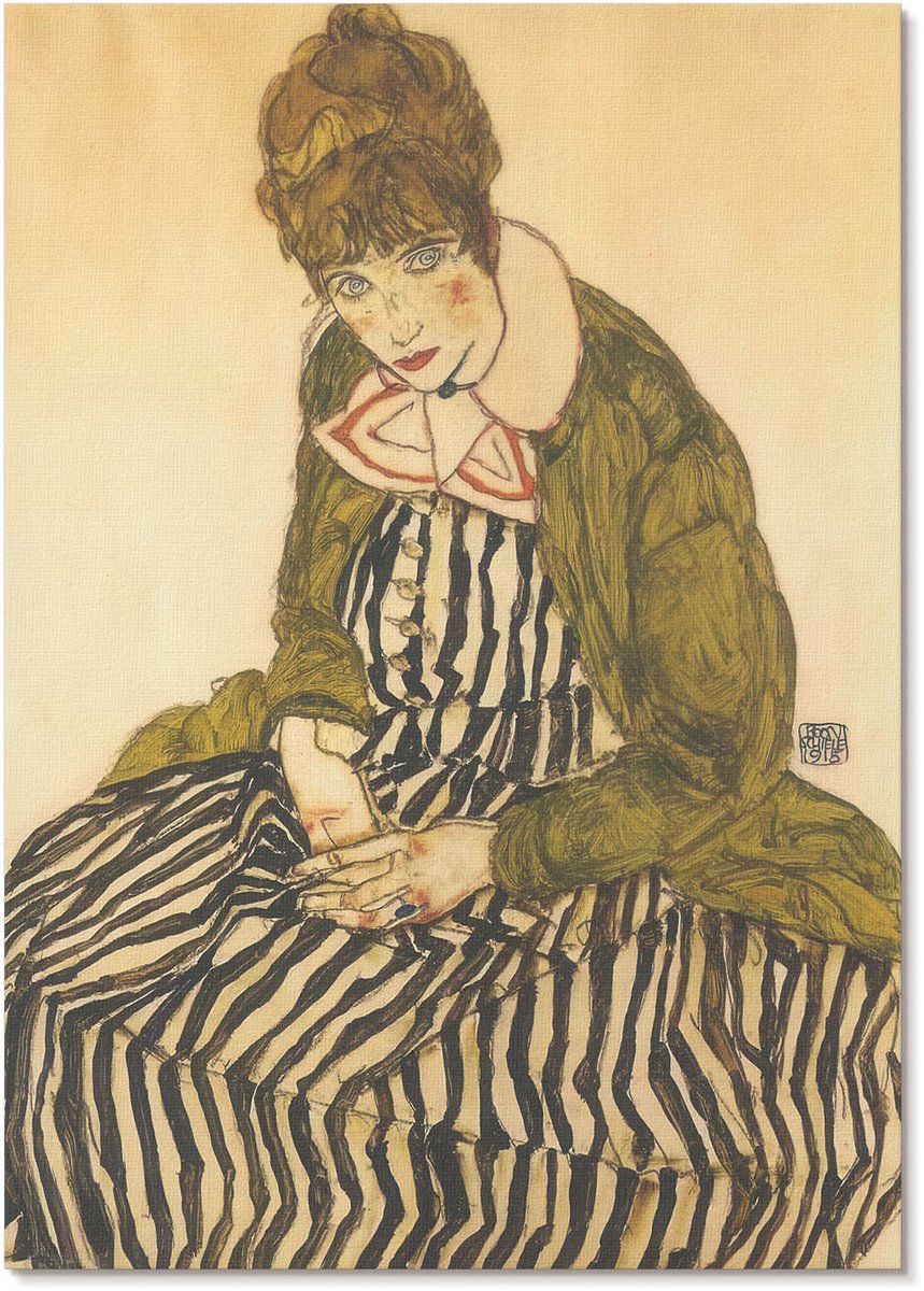 Tulup Polycanvas Wandposter - Edith Schiele, Schilderen - A4 - Groen Illustratie - Rechthoek - Wandkunstwerk - Woonkamer, Slaapkamer, Kantoor - Rustiek