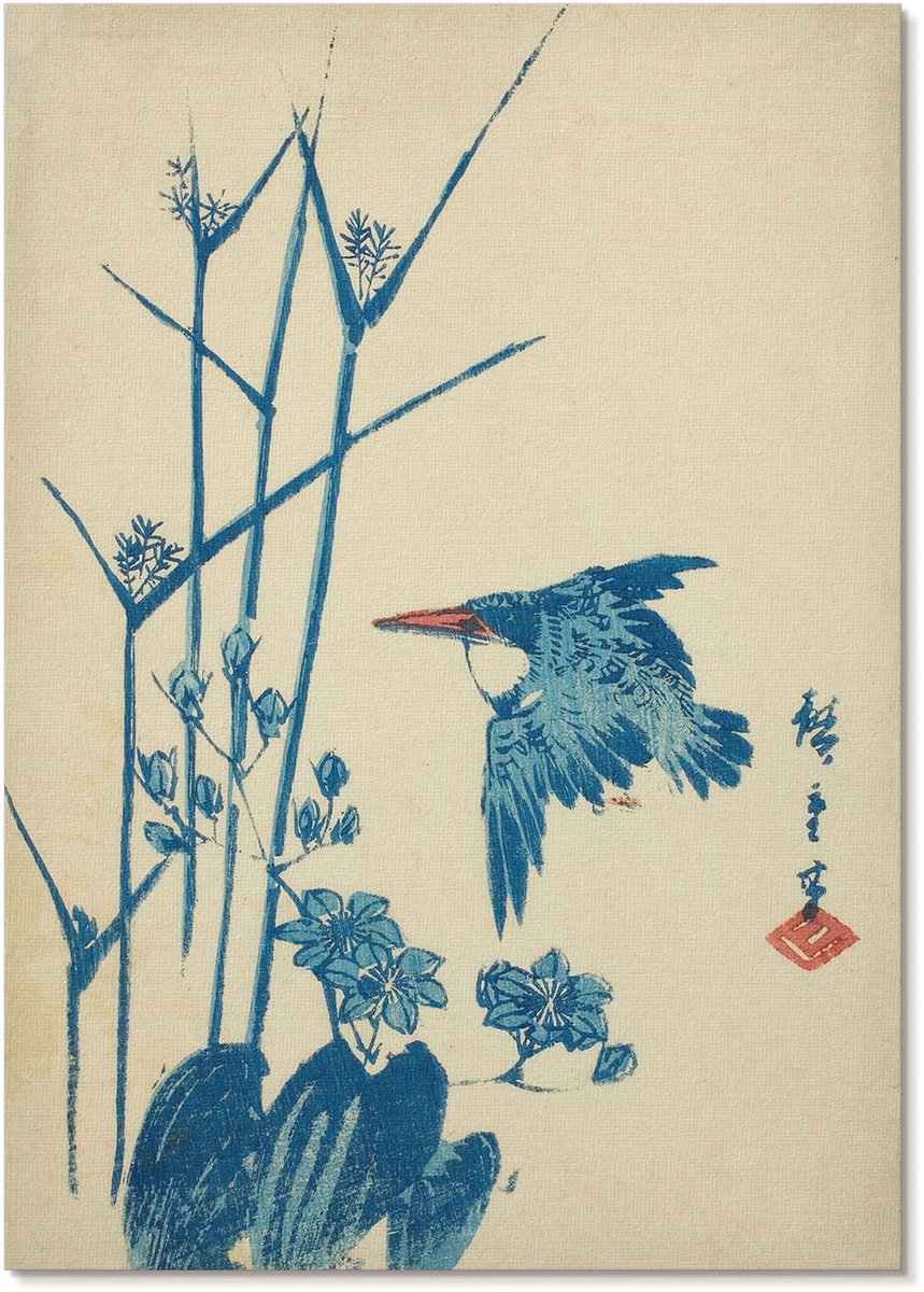 Tulup Polycanvas Wandposter - Ijsvogel En Plant, Schilderen - A4 - Blauw Wandposter - Rechthoek - Muurkunst - Woonkamer, Slaapkamer, Kantoor - Japanse