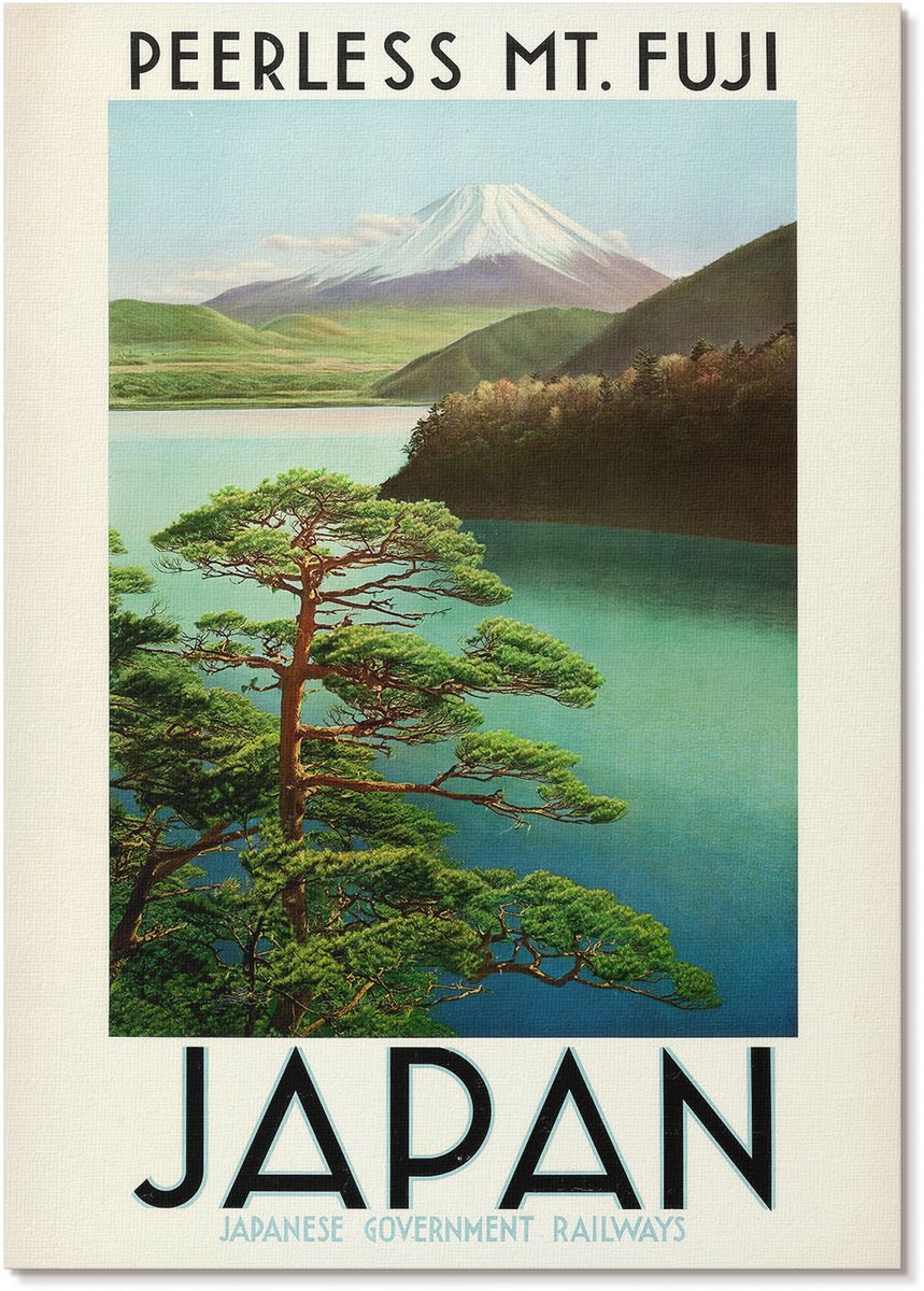 Tulup Polycanvas Poster - Reis Naar Japan, Schilderen - A4 - Groen Design - Rechthoek - Muurdecoratie - Woonkamer, Slaapkamer, Kantoor - Klassiek