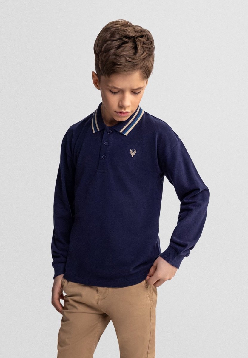 Minoti polo jongens 2-pack lange mouw - 100% katoen - donkerblauw