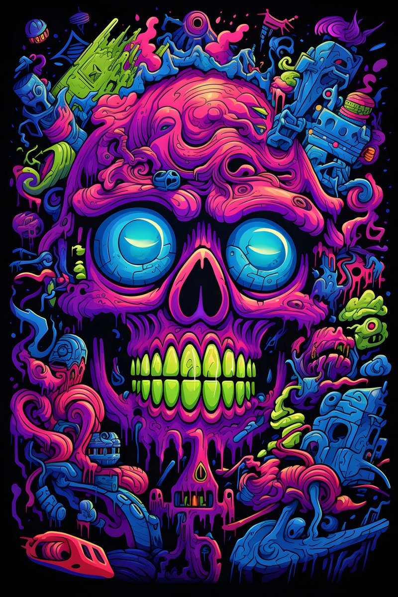 Neon Skull Rood - Neon - Old School Punk - posters - formaat 70x100cm - Wanddecoratie - L1205MT