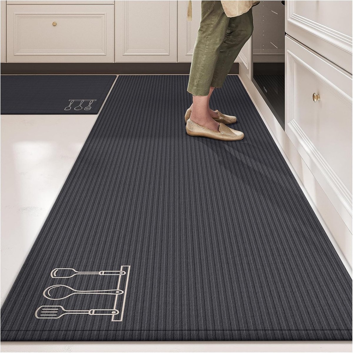 KZQ Antislip Wasbare Keukenmatten Set 2 Stuks – Absorberend En Dempend Met Waterdichte Rubberen Onderkant – Voor Gootsteen, Wasruimte En Hal (40x60+40x120 Cm) Zoals in de figuur te zien is