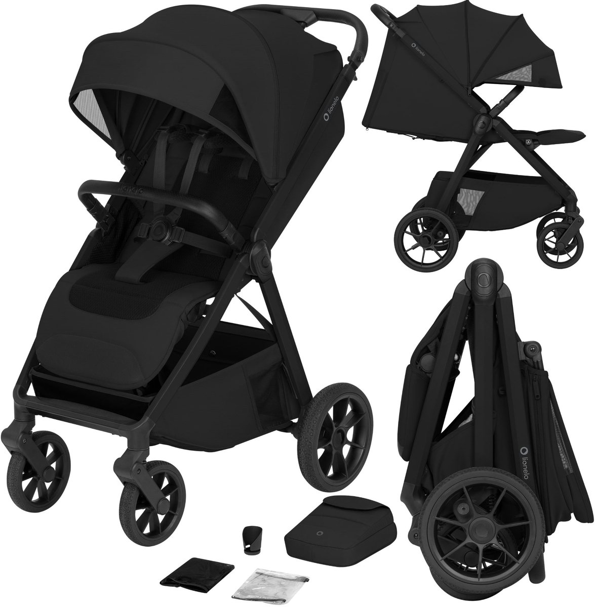 Lionelo Bett Buggy – Stevig Aluminium Frame – Kinderwagen Tot 22 kg – Grote Geveerde PU-Wielen – Dri-Seat Ventilatie – Volledige Ligstand 85 cm – XXL Zonnekap UPF50+ – ThermBag Organizer – Verstelbare Duwstang – Compact Inklapbaar