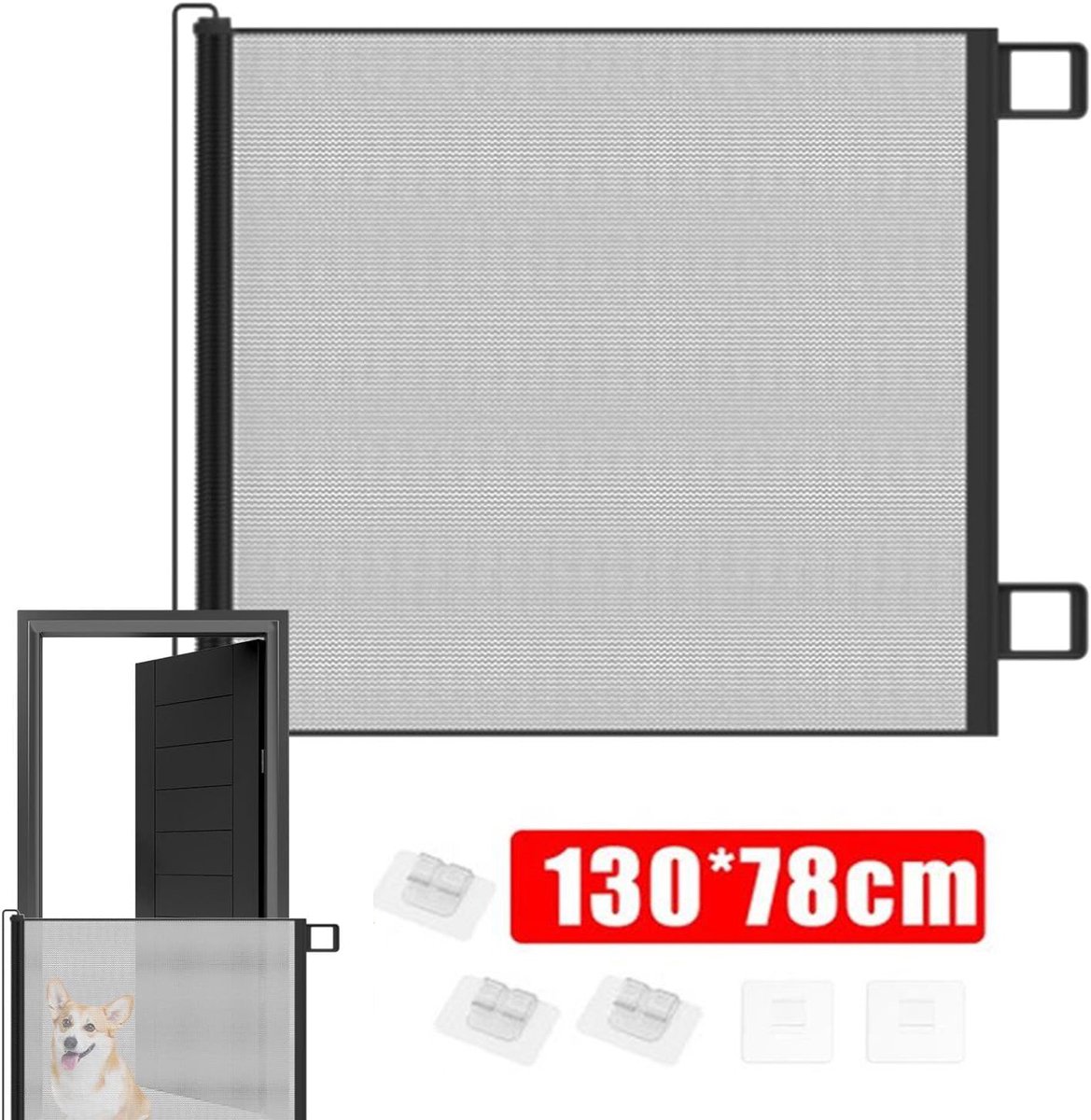 Uitschuifbaar Huisdierhek Van Metaalgaas - 130x78cm, Roestbestendig, Snelle Klikmontage, Vormvast - Voor Woonkamer, Slaapkamer & Trappenhuis - Zwart