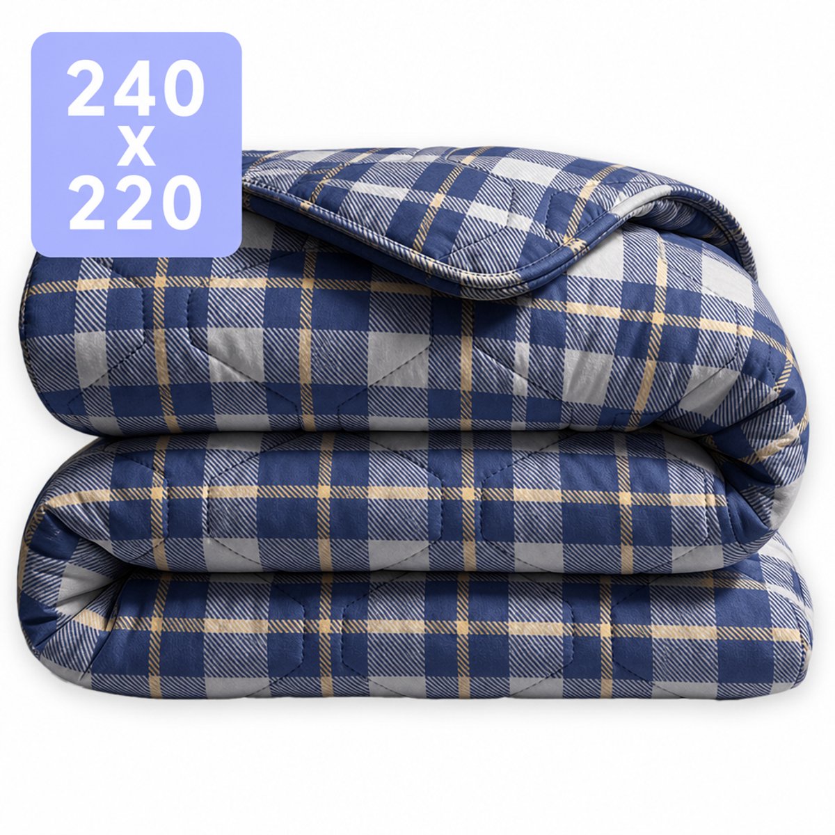 HappyBed Dekbed zonder overtrek 240x220 - Wasbaar Dekbed - Bedrukt dekbed zonder hoes - Hoesloos Dekbed - Lits Jumeaux - Tartan