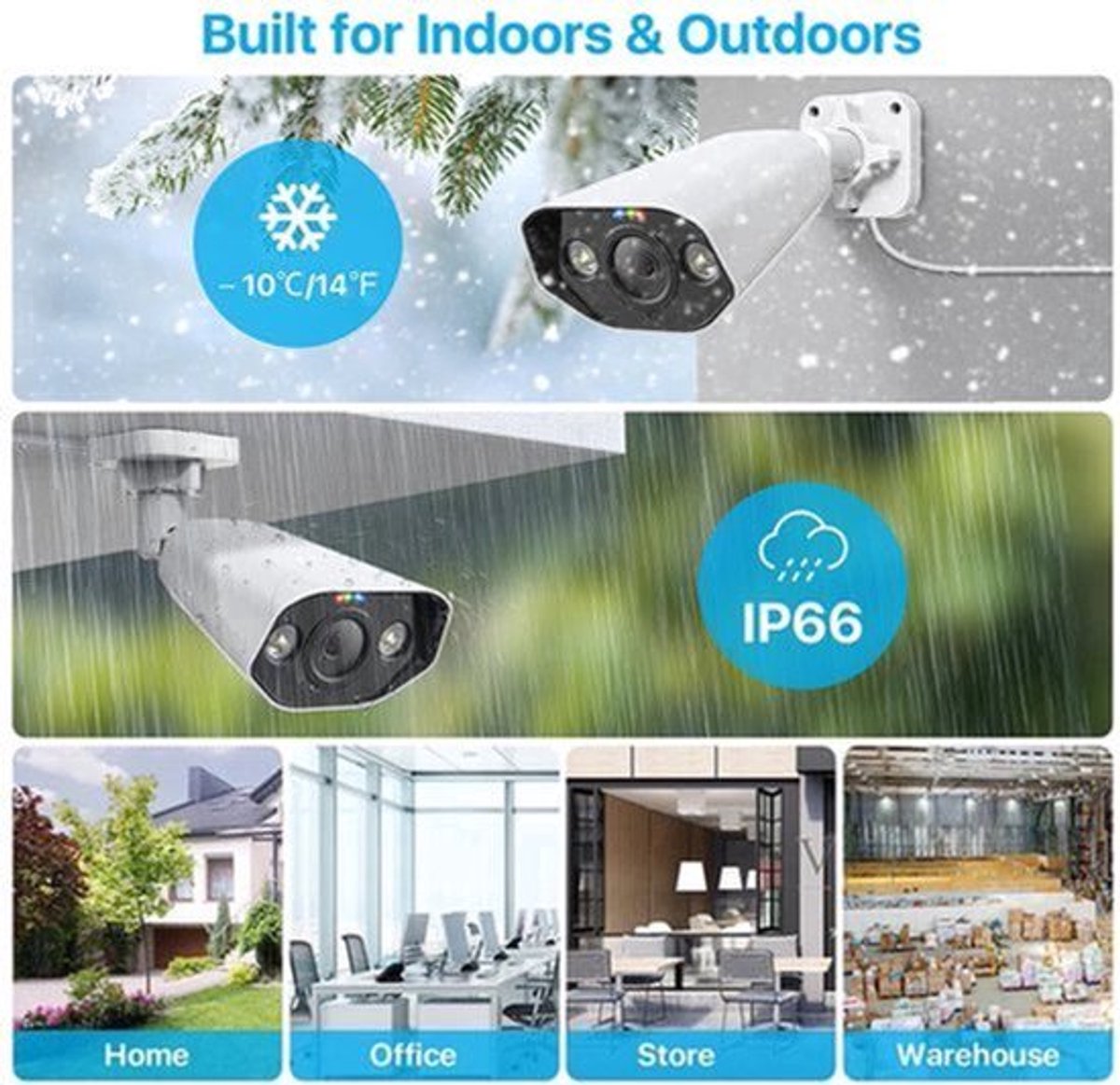 4K Beveiligingssysteem – IP Camera Systeem – Ultra HD Beveiliging – Nachtzicht Camera – PoE Installatie - 4 Stuks - 5MP Camera – Ingebouwde HDD: Geen