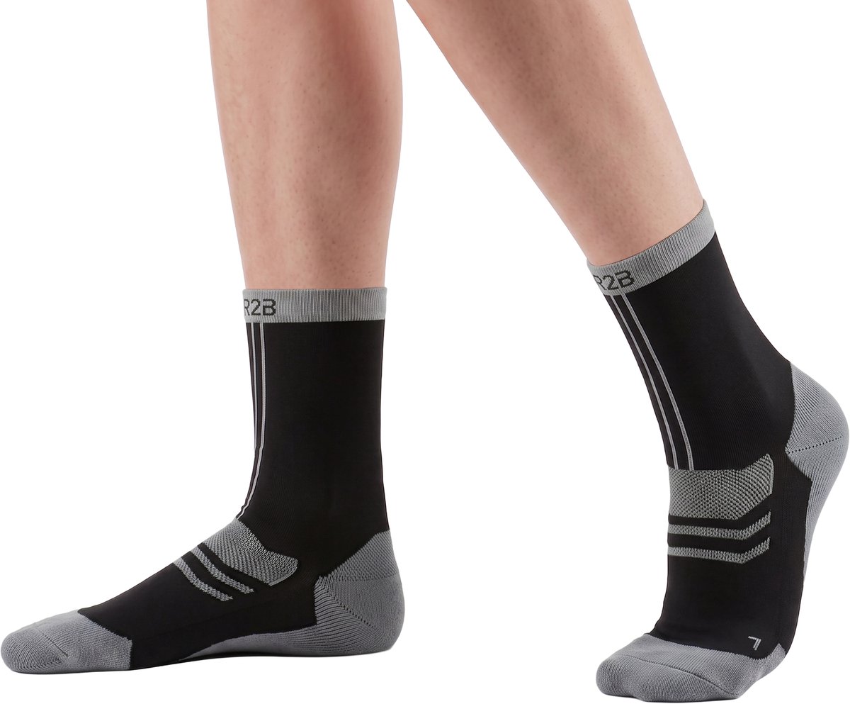 R2B Sport Compressiesokken Dames/Heren - Maat M (Schoenmaat 36-41) - Sportsokken - Compressie Sokken Hardlopen - Hardloopsokken Kort - Enkelsokken Zwart/Grijs