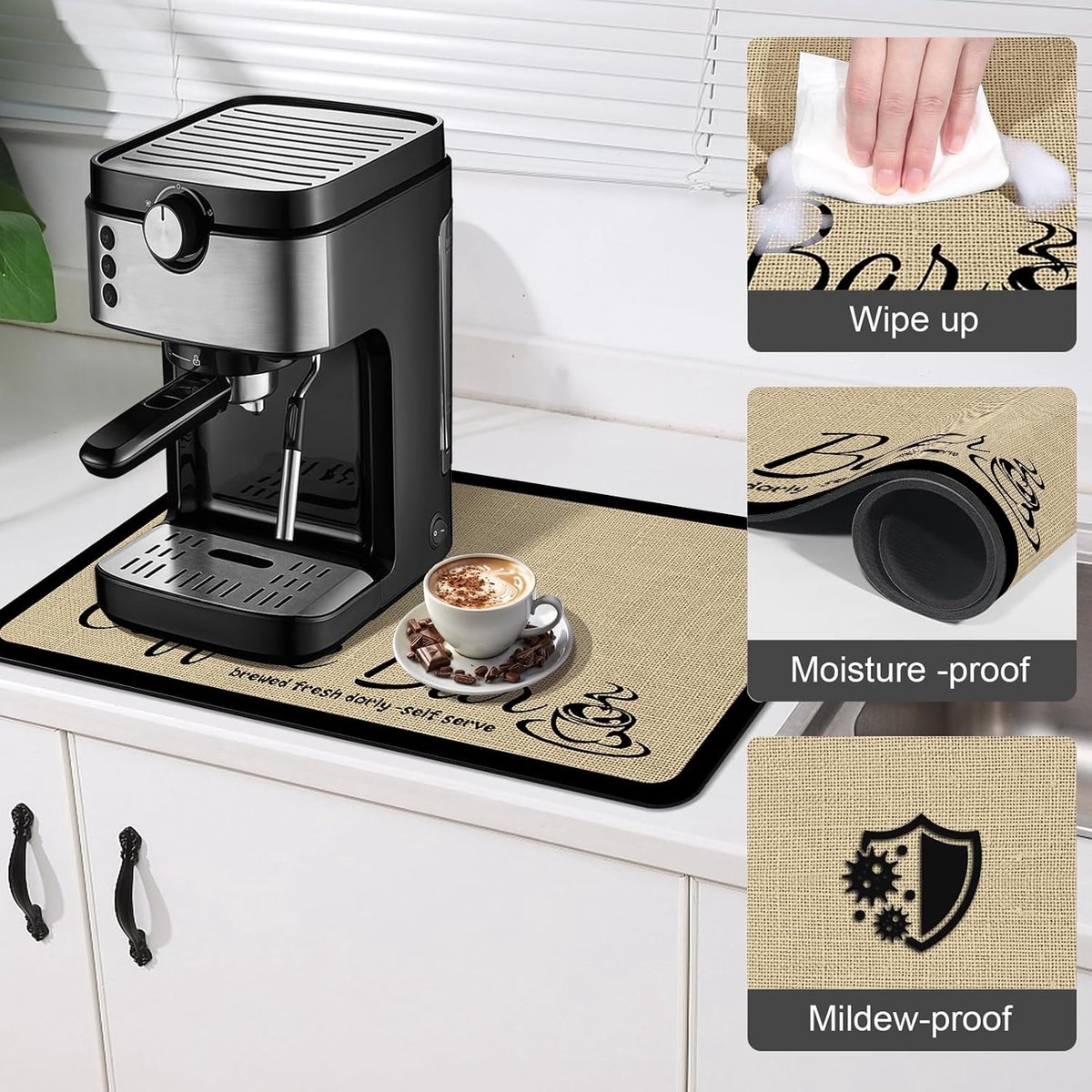 Koffiemat - Placemat - Antislip druppelmat - Antislip - Poederpersmat - 50*80 cm - Snel absorberend - Bedekt vlekken - Gemakkelijk schoon te maken - Kan gebruikt worden als accessoire voor de koffiebar en als placemat - Koffiekleur