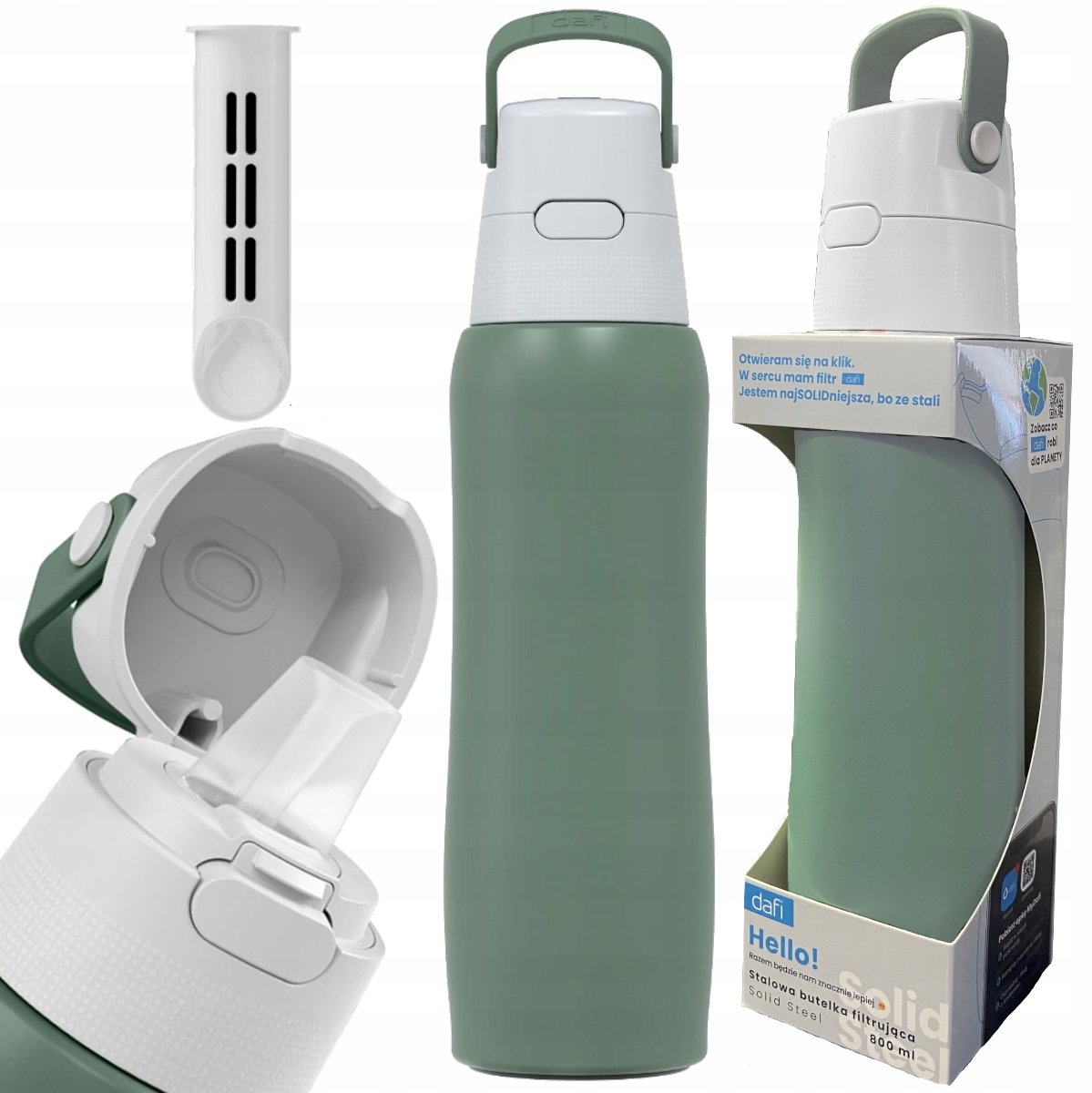Dafi Solid Steel Water Bottle 0.8L - Sage Green