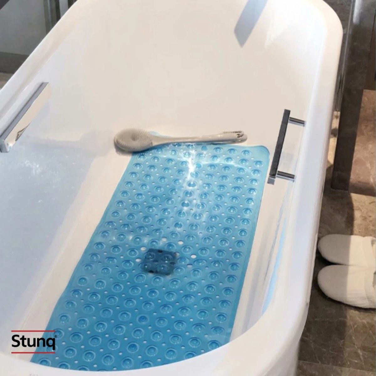 Stunq® Antislip badmat met zuignappen en afvoergaten - Blauw