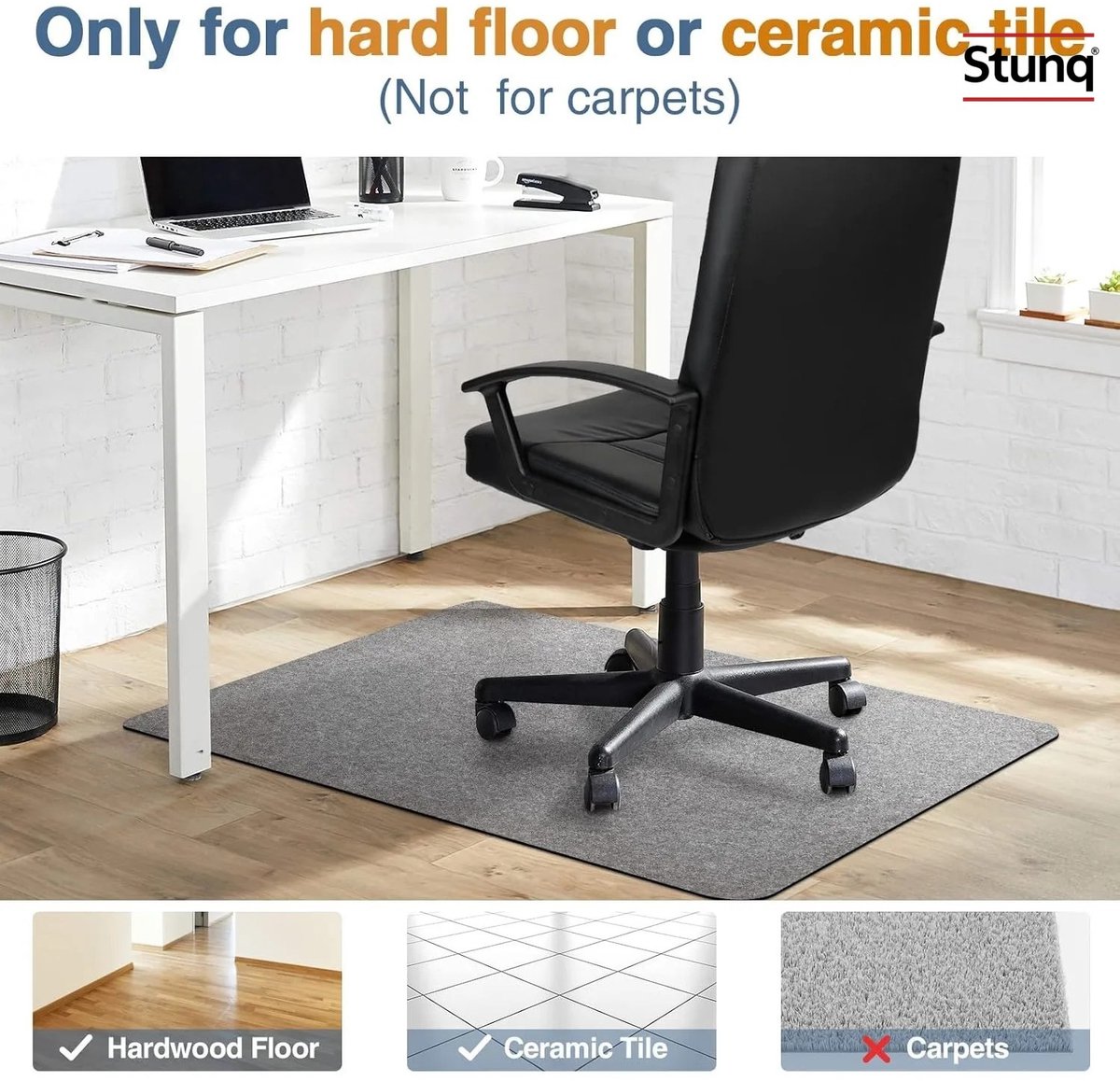Stunq® Bureaumat 90x120cm - Antislip vloerbeschermer voor harde vloeren
