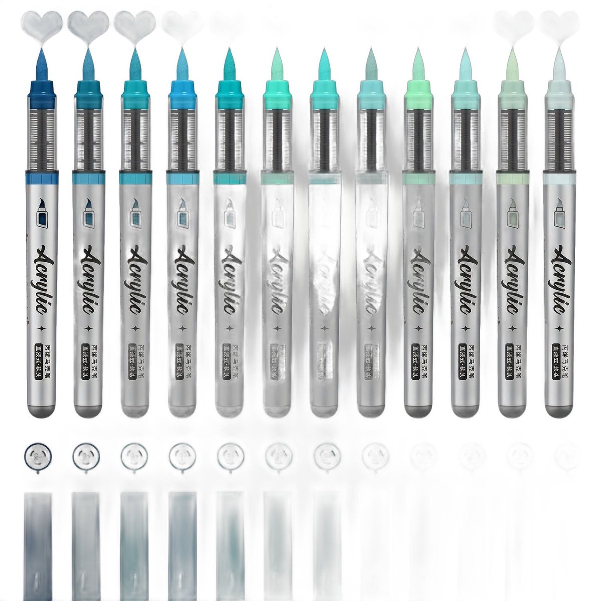 Currero Aquamarkers - Twinmarkers - Brushpennen - Stiften - Markeerstiften Op Waterbasis - Dual Tip - Tekenen En Kleuren - Licht Groen 12 Stuks
