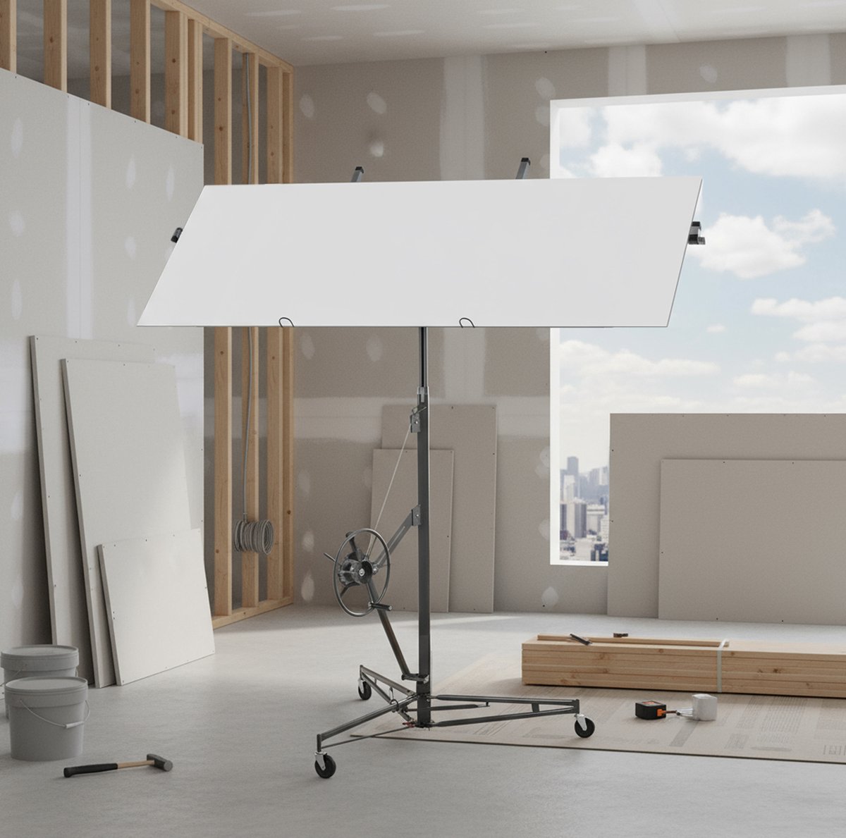 MODFU-Platenlift-Opvouwbaar-68 Kg-180-470 Cm-60°-3 Rollen-Staal-Grijs