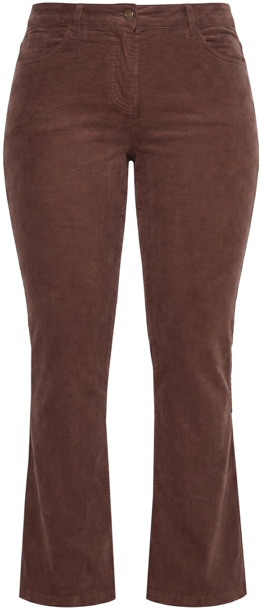 Ulla Popken - Dames - Corduroybroek Sarah bootcut smalle pijpen - Donkerbruin - Maat 60