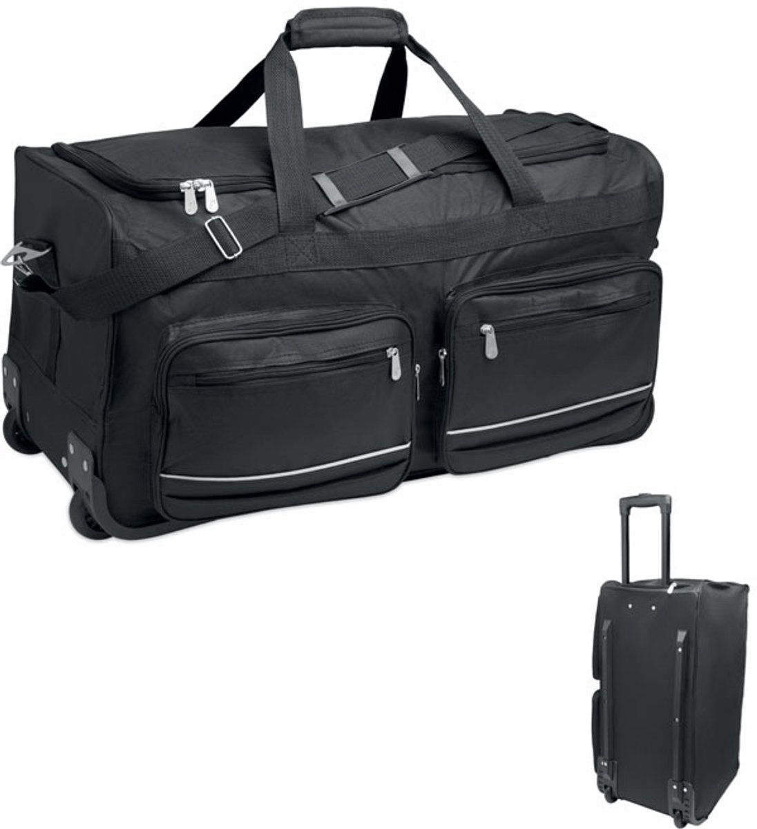 Reistas met Wielen - Handvat Uittrekbaar - Weekendtas / Sporttas - Duffel Bag - Heren/Dames - Grote Tas - Ruimbagage Koffer - Zwart - Wielen - Trolley Reistas op wieltjes