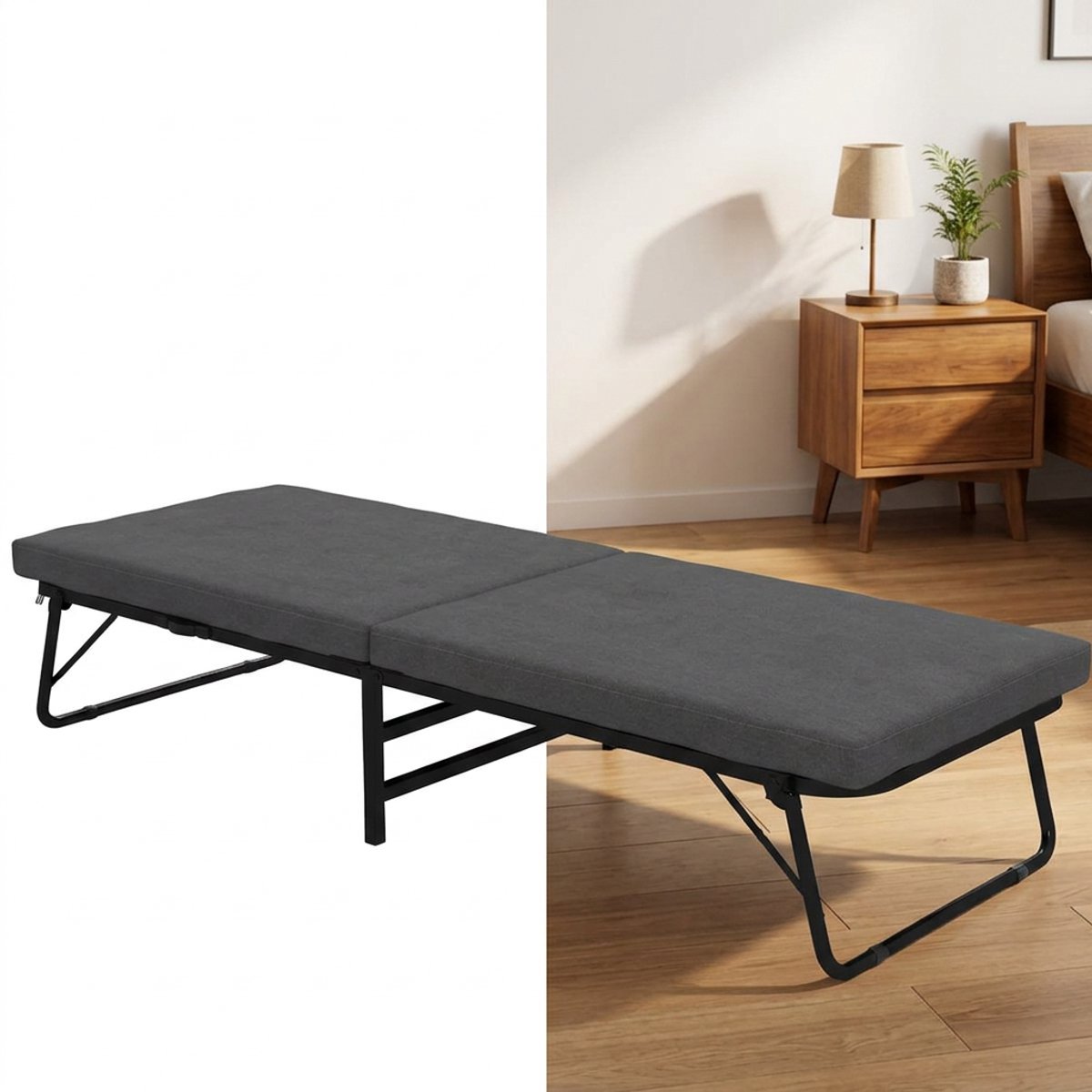 GranMaison Vouwbed - Opklapbed - Logeerbed - Zetelbed - Logeermatras - 1 persoons - Metalen frame - Donkergrijs