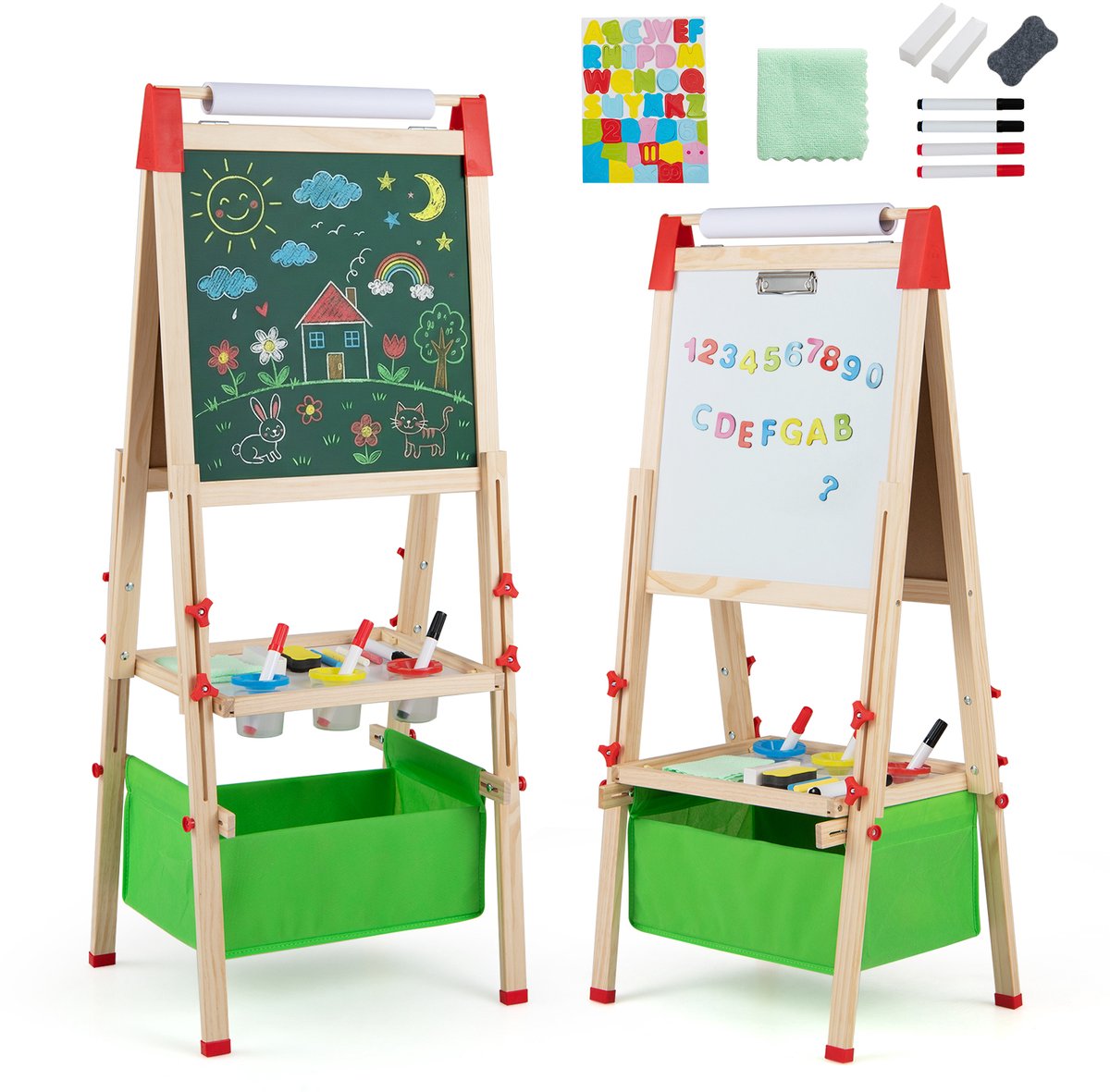 COSTWAY 3-in-1 ezel voor kinderen, dubbelzijdig kinderbord (groen)