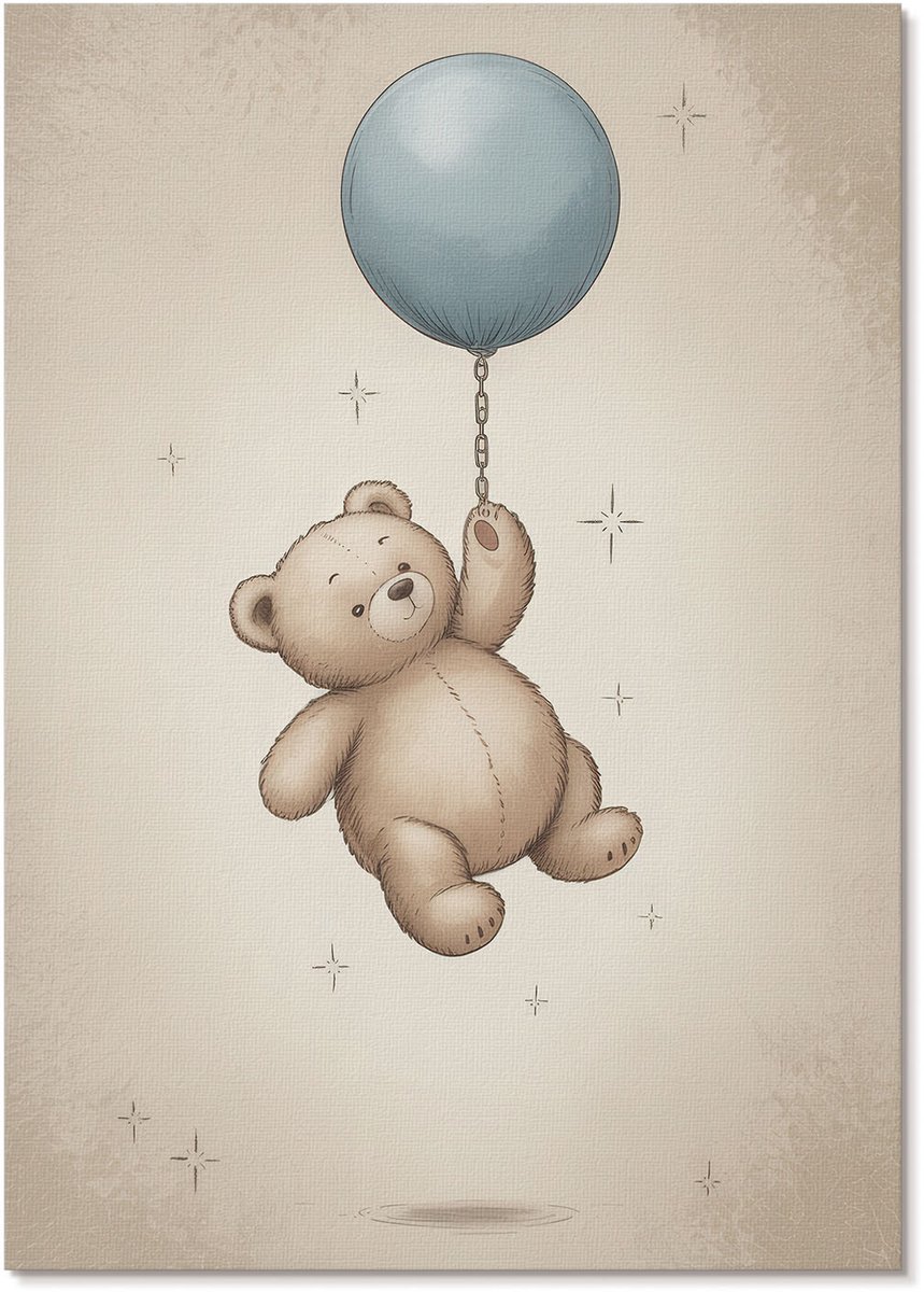 Tulup Polycanvas Wandposter - Teddybeer Met Een Ballon, Illustratie - A4 - Beige Motief - Rechthoek - Canvasposter - Woonkamer, Slaapkamer, Kantoor - Kinder