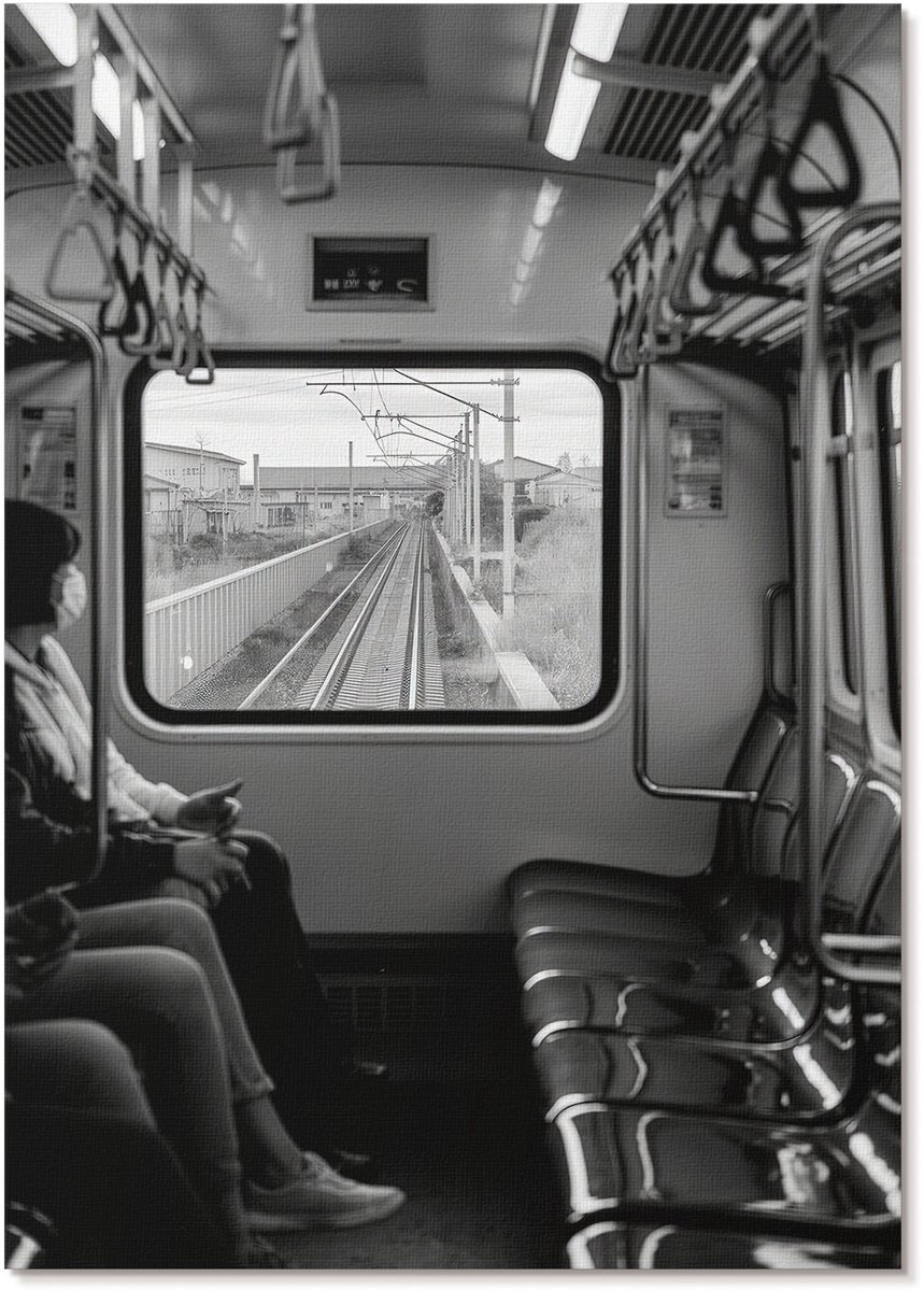 Tulup Polycanvas Wandposter - Reizen Met De Trein, Fotografie - A4 - Zwart-wit Illustratie - Rechthoek - Muurkunst - Woonkamer, Slaapkamer, Kantoor - Modern