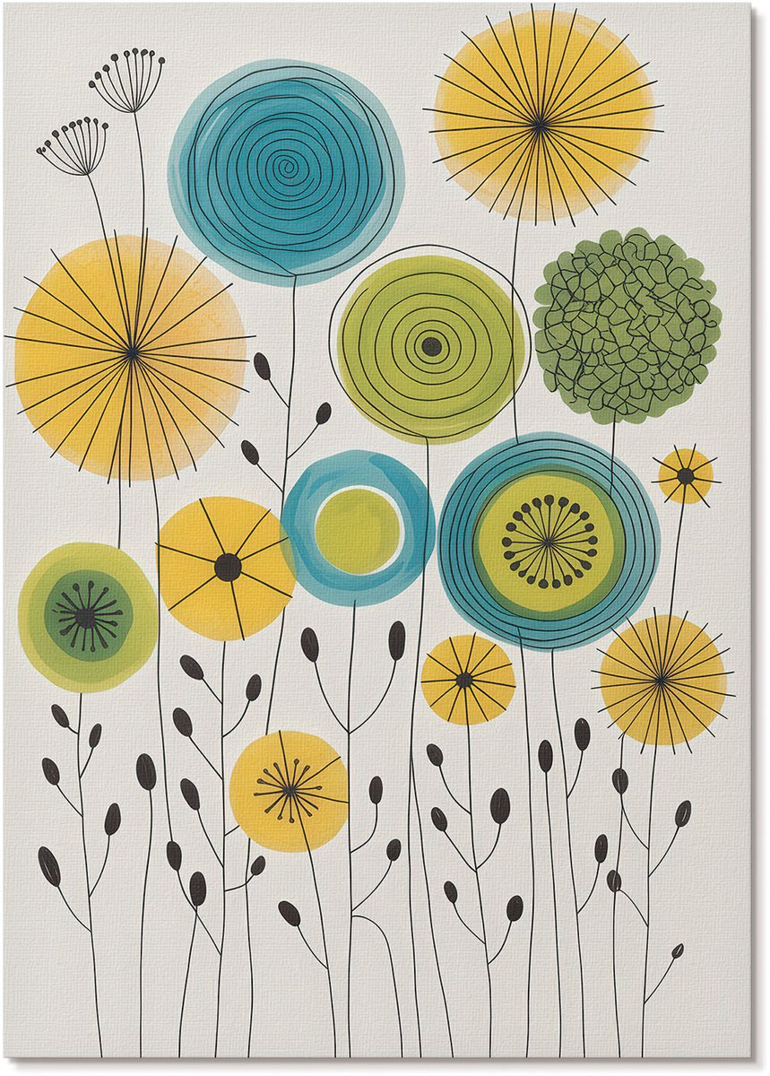 Tulup Polycanvas Wandposter - Bloemenontwerp, Illustratie - A4 - Geel Poster - Rechthoek - Wandkunstwerk - Woonkamer, Slaapkamer, Kantoor - Decoratief