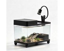 Schildpaddentank met Drainagesysteem - 39.5 x 20.5 x 27 cm (ca. 20L) - Aquaterrarium met Accessoires - Breukvast Kunststof Schildpad Verblijf voor Waterschildpadden & Reptielen - Zwart