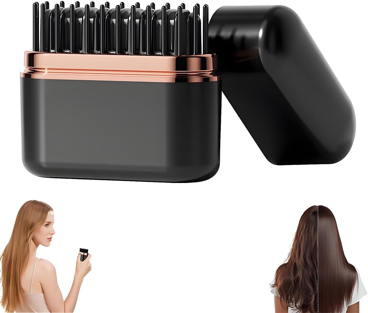 Bobypet - Stijltang - Mini Draadloze Stijltang 2-in-1 - Met 3 Standen - USB-C -Compacte - Oplaadbare Keramische Stijlkam - Voor Reizen, Kort Haar en Touch-up - Zwart