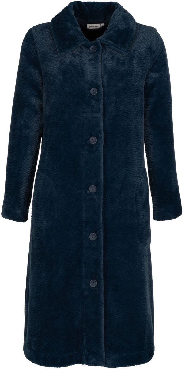 Dames badjas met knopen - knoopsluiting - super zacht fleece - donkerblauw - maat xl (48-50)