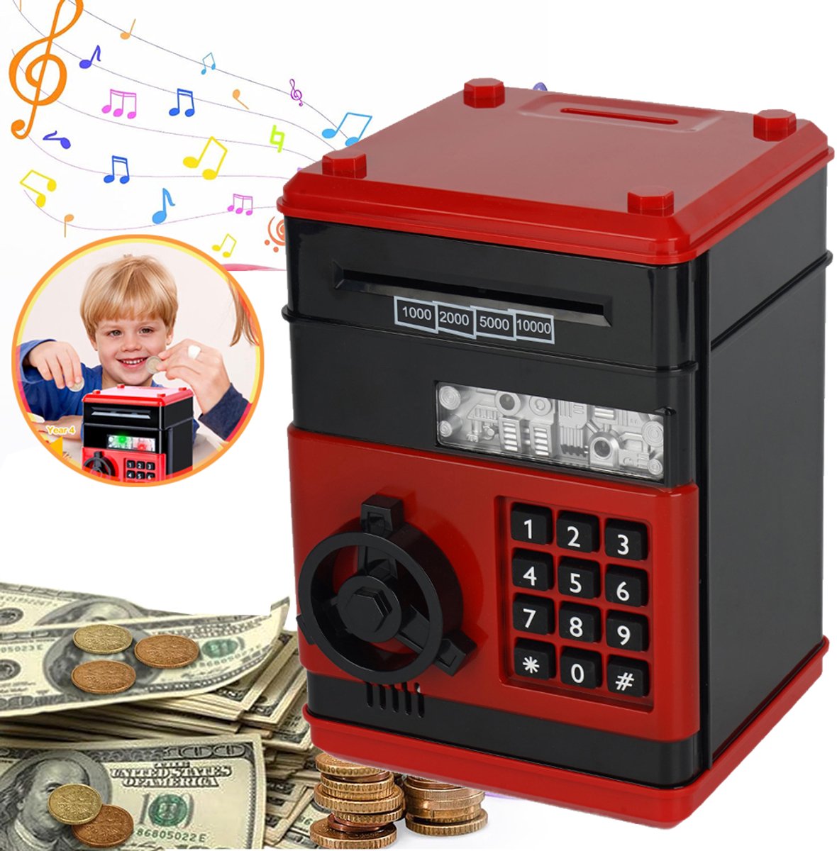Elektronische Spaarpot - Mini Geldautomaat Kluis Muntgeldbank - Spaarbox Met Wachtwoord - Automatisch Geld Scrollen Voor Kinderen