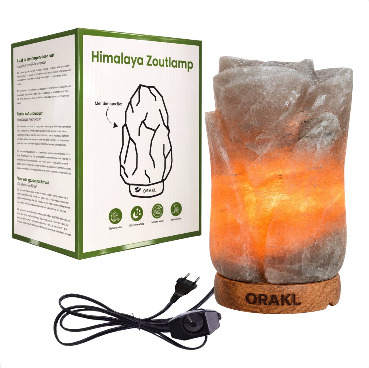 Orakl Dimbare Himalaya Zoutlamp Lotus - 2-4 KG en ca. 17 cm - Nachtlamp - Tafellamp - Cadeauverpakking Grijs
