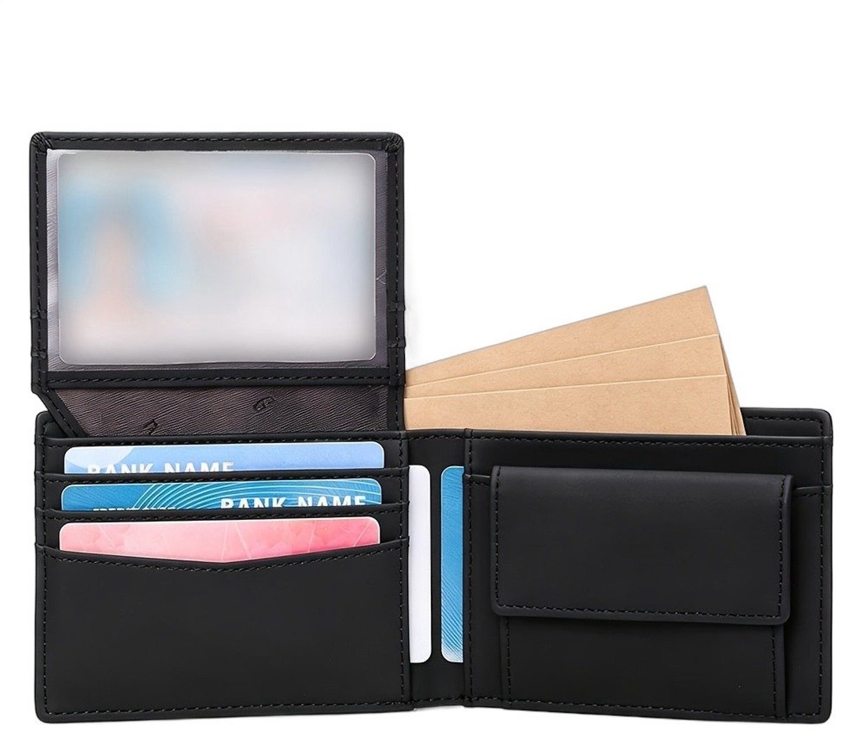 Currero Portomonee - Portemonnee Dames & Heren - RFID Anti Skim - Pasjeshouder - Klein Model - Met Rits - Kunstleer - Zwart