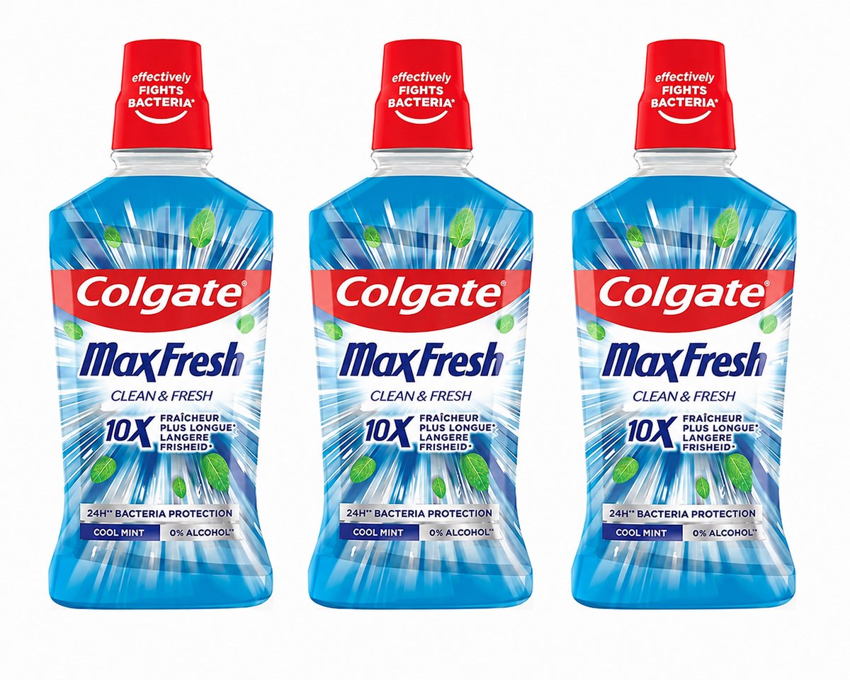 Colgate MaxFresh Clean & Fresh Mondwater – Alcoholvrij – Langdurige Frisse Adem - 3x500ml