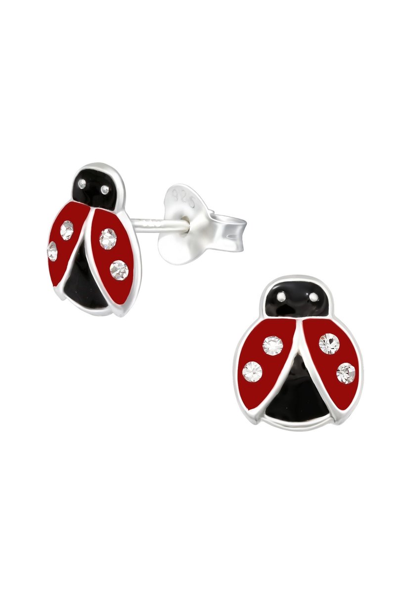 Childrens Silver Ladybug Ear Studs With Crystal And Epoxy