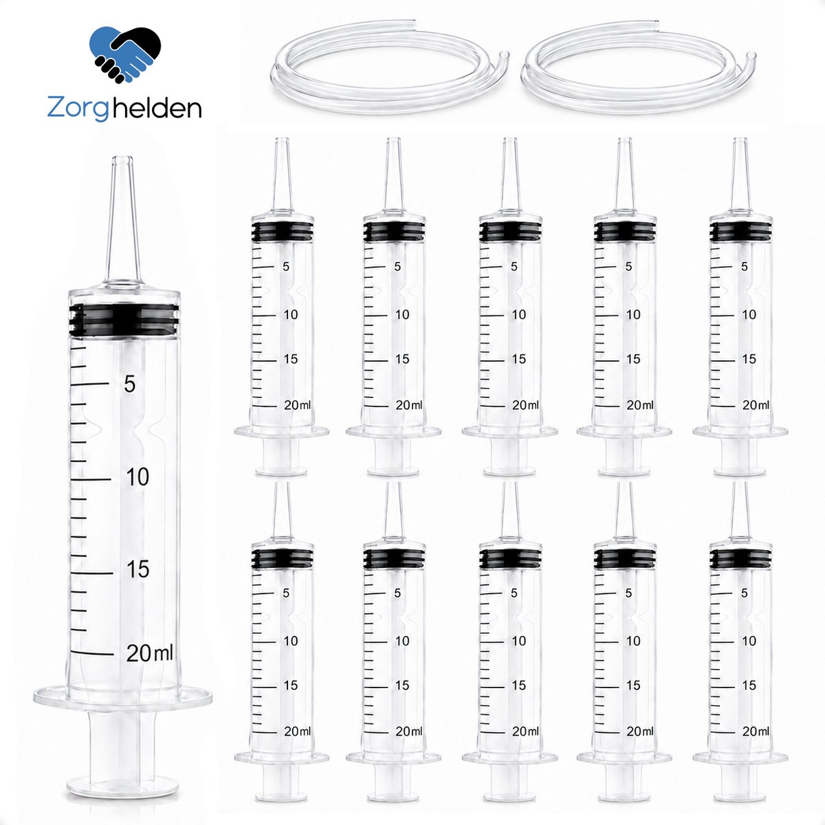 Zorghelden® Professionele doseerspuit 20ML - 10 Stuks - Extra lange tuit - Inclusief verlengslang - Injectiespuit zonder naald