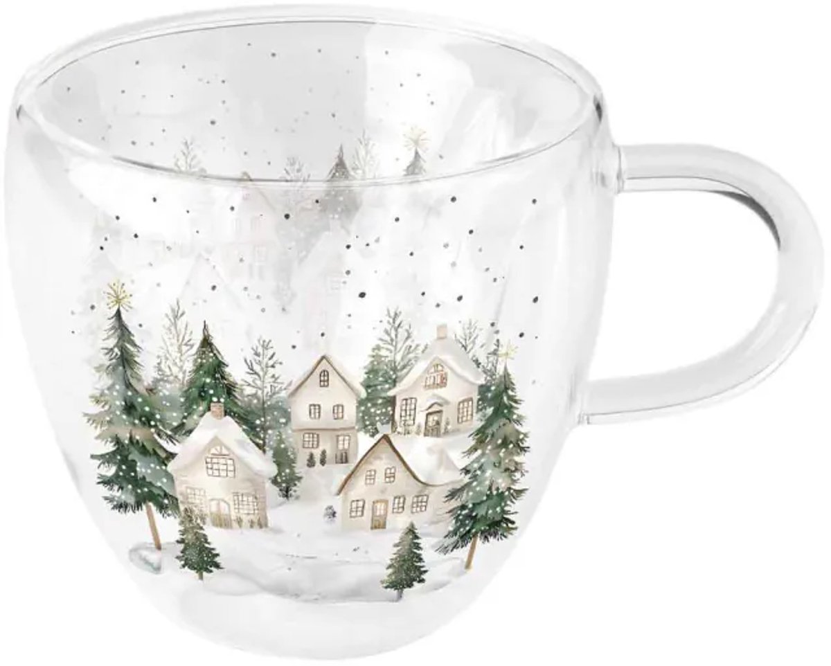 Ambiente-dubbelwandig theeglas-snowy houses-wintertafereel-winter-kerst-borosilicaat glas-hartvorm