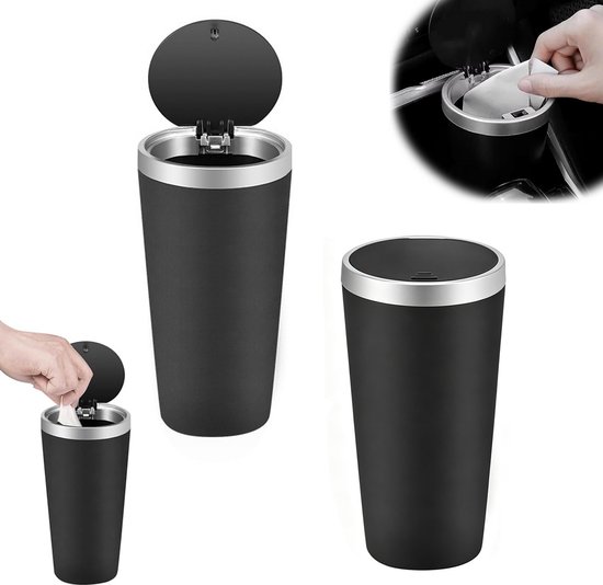 2 stuks - auto prullenbak bekerhouder - autoprullenbakje - autoprullenbak met deksel - afvalemmer voor in de auto - Draagbare voertuig vuilnisbak - auto interieur accessoire - zwart - 15 × 9 × 6 cm - geurvast - houdt het interieur schoon