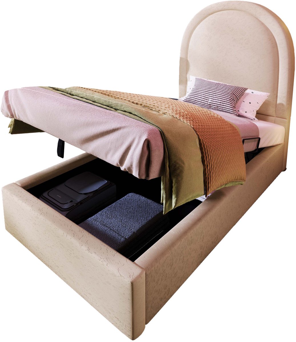 MUVANO Gestoffeerd Kinderbed 90x200 - Eenpersoonsbed Met Matras - Bed Met Opbergruimte - Kinderbed - 90x200 cm - Hydraulisch - Slaapkamer Beige