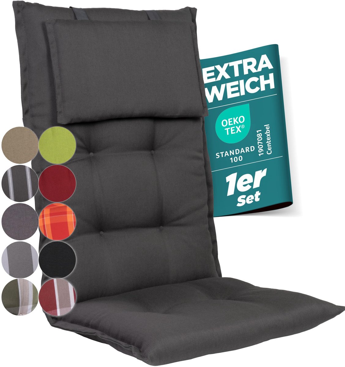 Tuinstoelkussens van polyacryl, 8 cm dik, met hoofdsteun